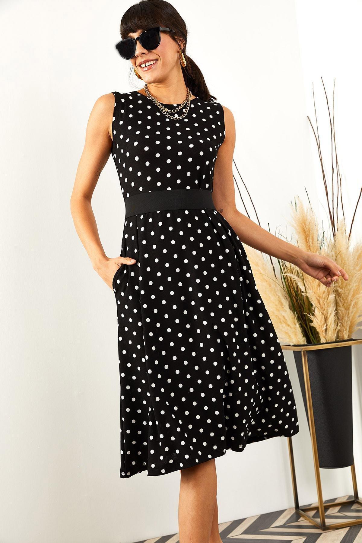 Black Polka-Dot Flared Dress, , large image number 3