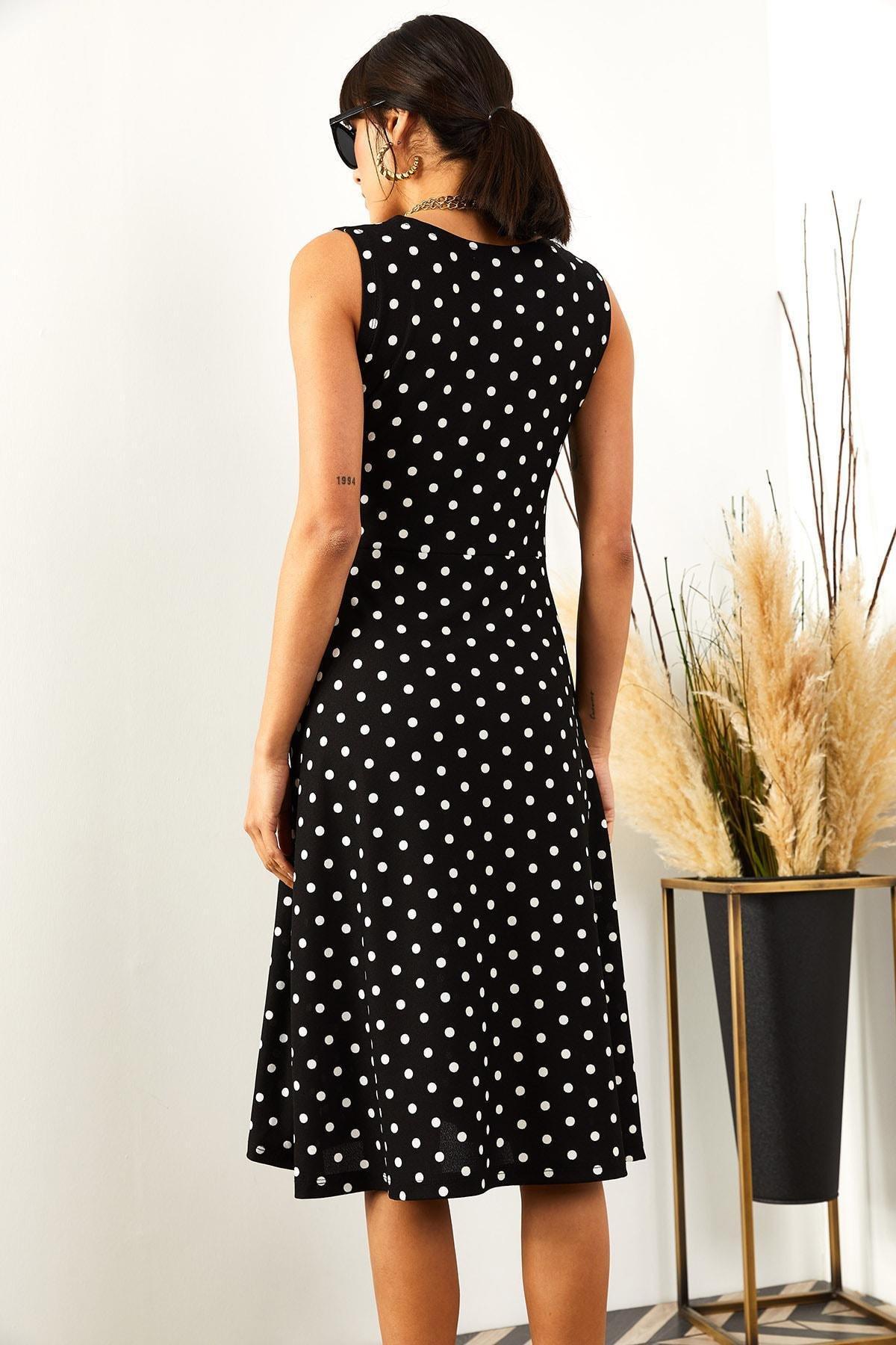 Black Polka-Dot Flared Dress, , large image number 4