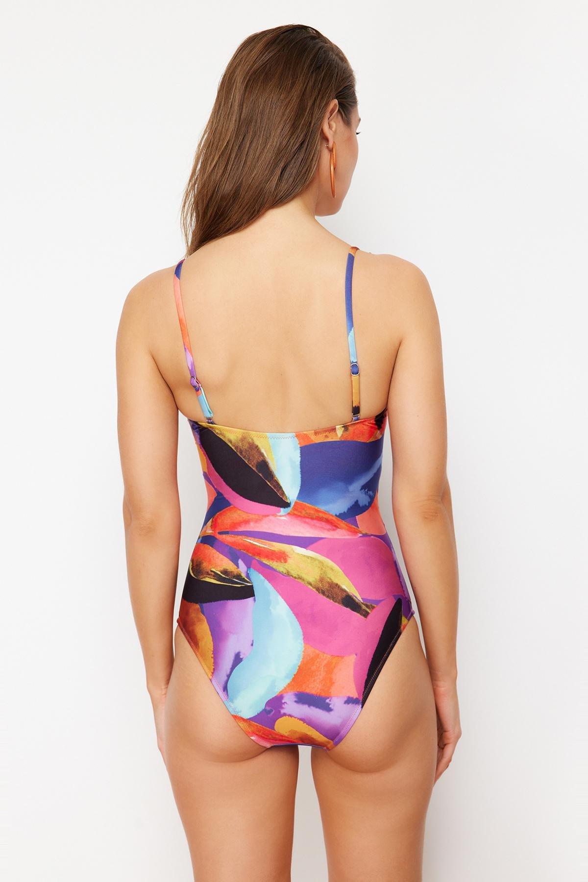 Multicolour Patterned Double-Breasted Swimsuit, , large image number 1