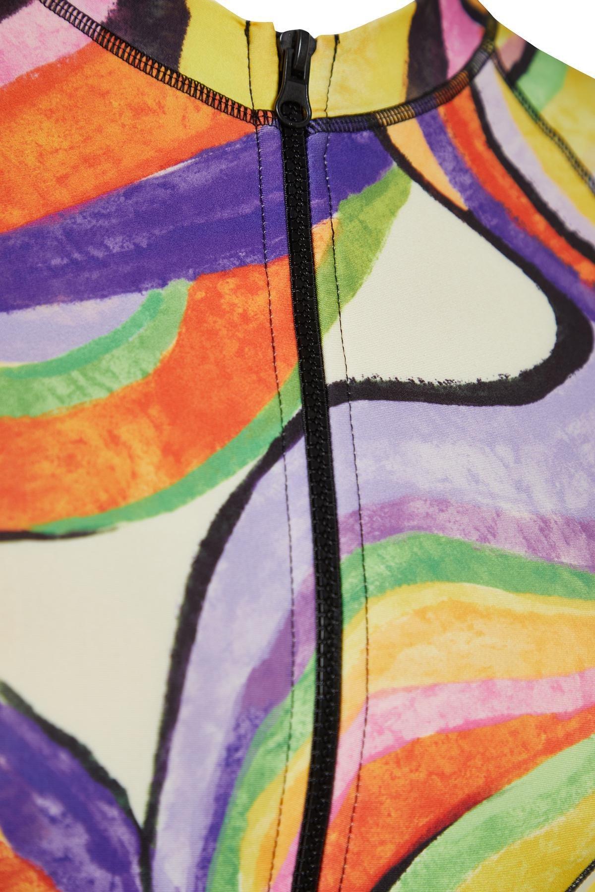 Multicolour Patterned Sleeve Swimsuit, , large image number 5