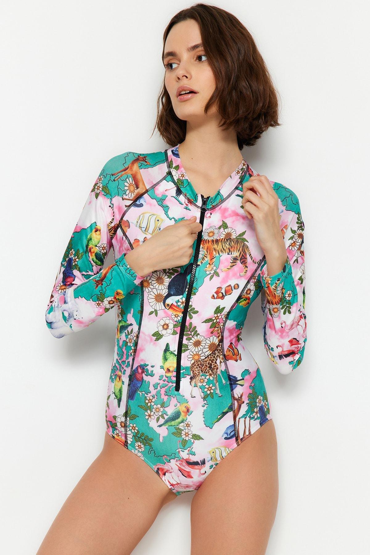 Multicolour Long Sleeve Swimsuit, , large image number 4