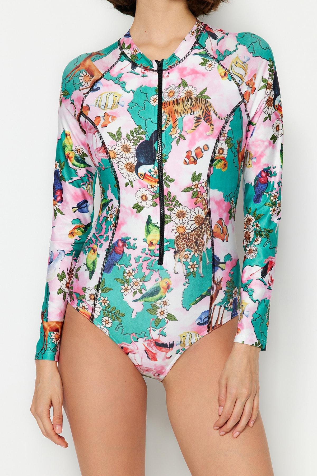 Multicolour Long Sleeve Swimsuit, , large image number 6