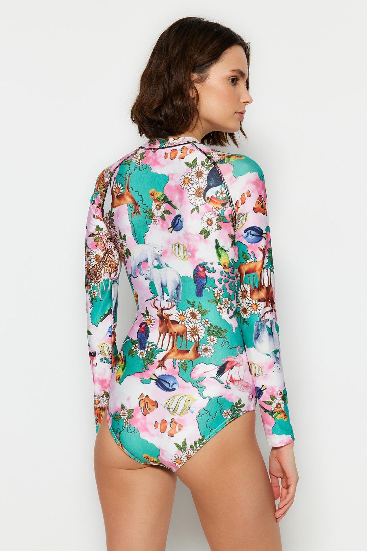 Multicolour Long Sleeve Swimsuit, , large image number 10