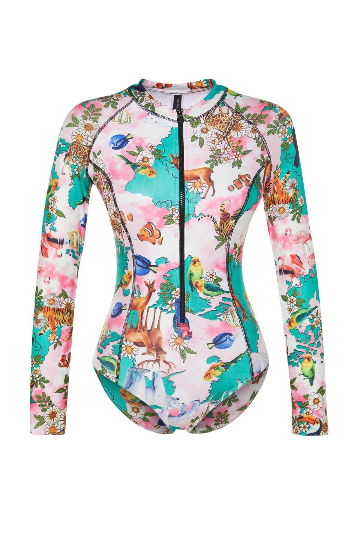 Multicolour Long Sleeve Swimsuit, , large image number 12