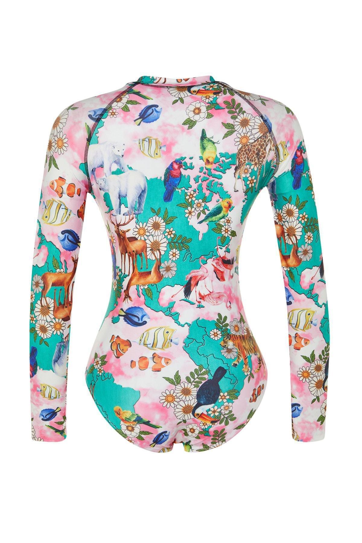 Multicolour Long Sleeve Swimsuit, , large image number 16