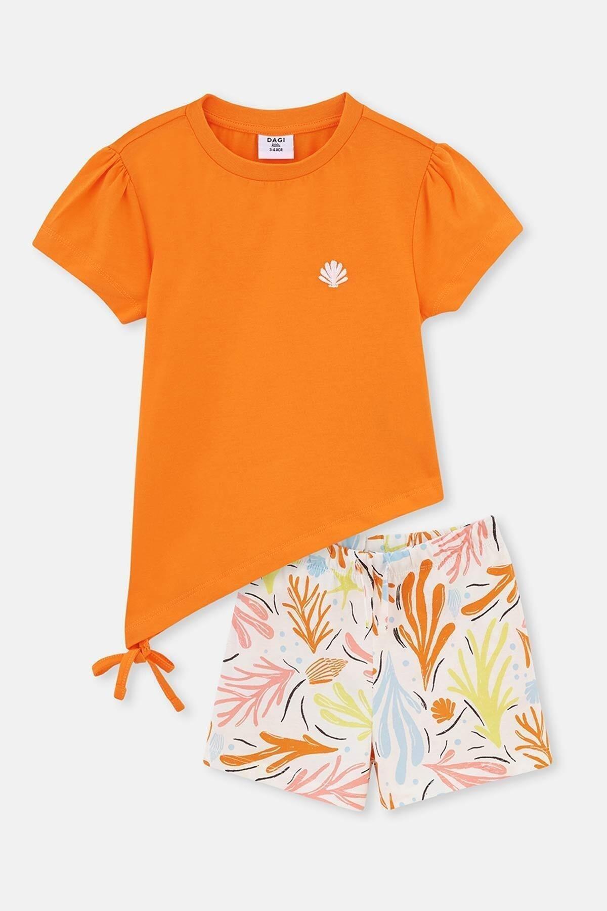 Dagi - Orange Tie Detailed Short Sleeved Pyjamas Set
