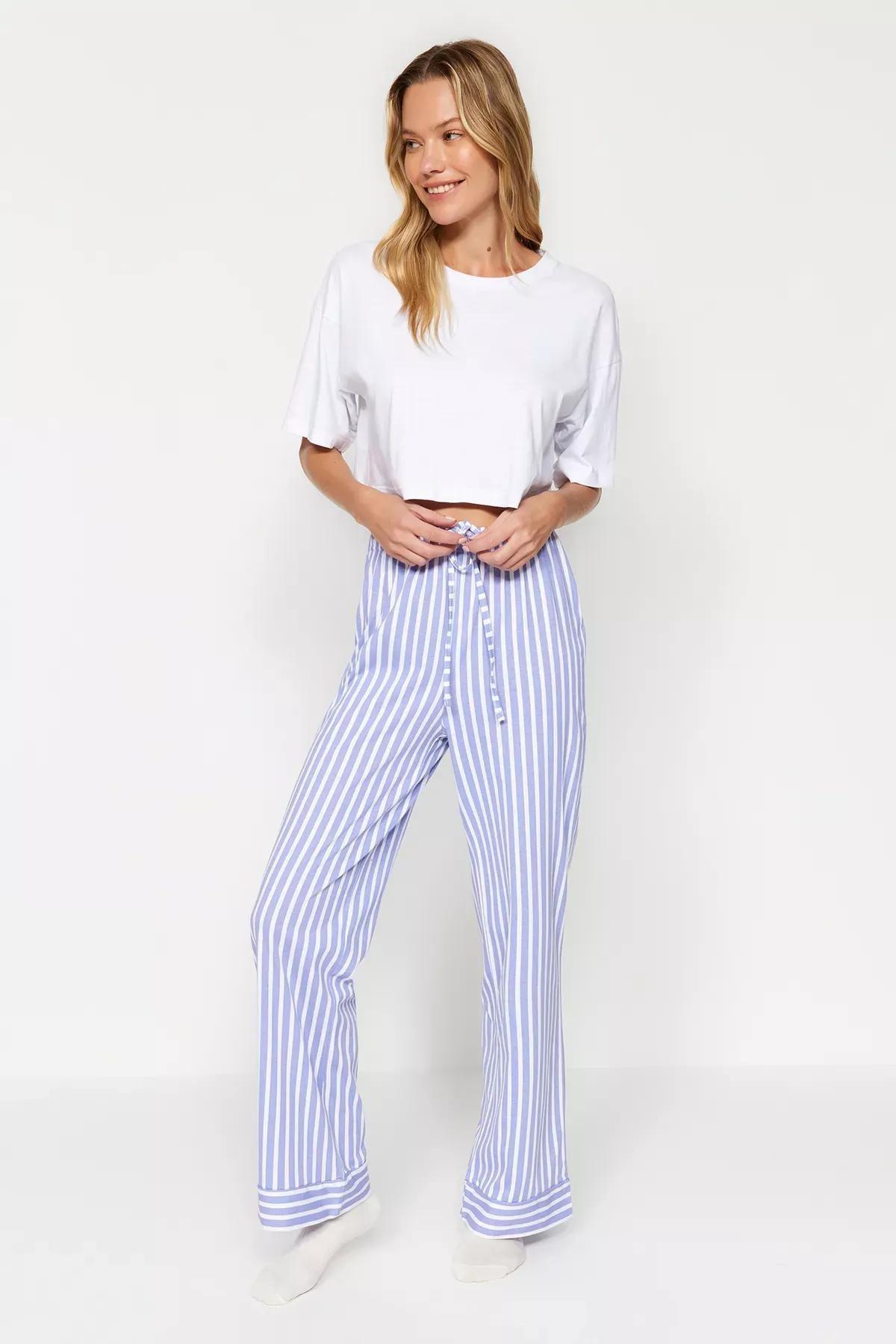 Multicolour Striped Knitted Pyjamas Bottoms, , medium