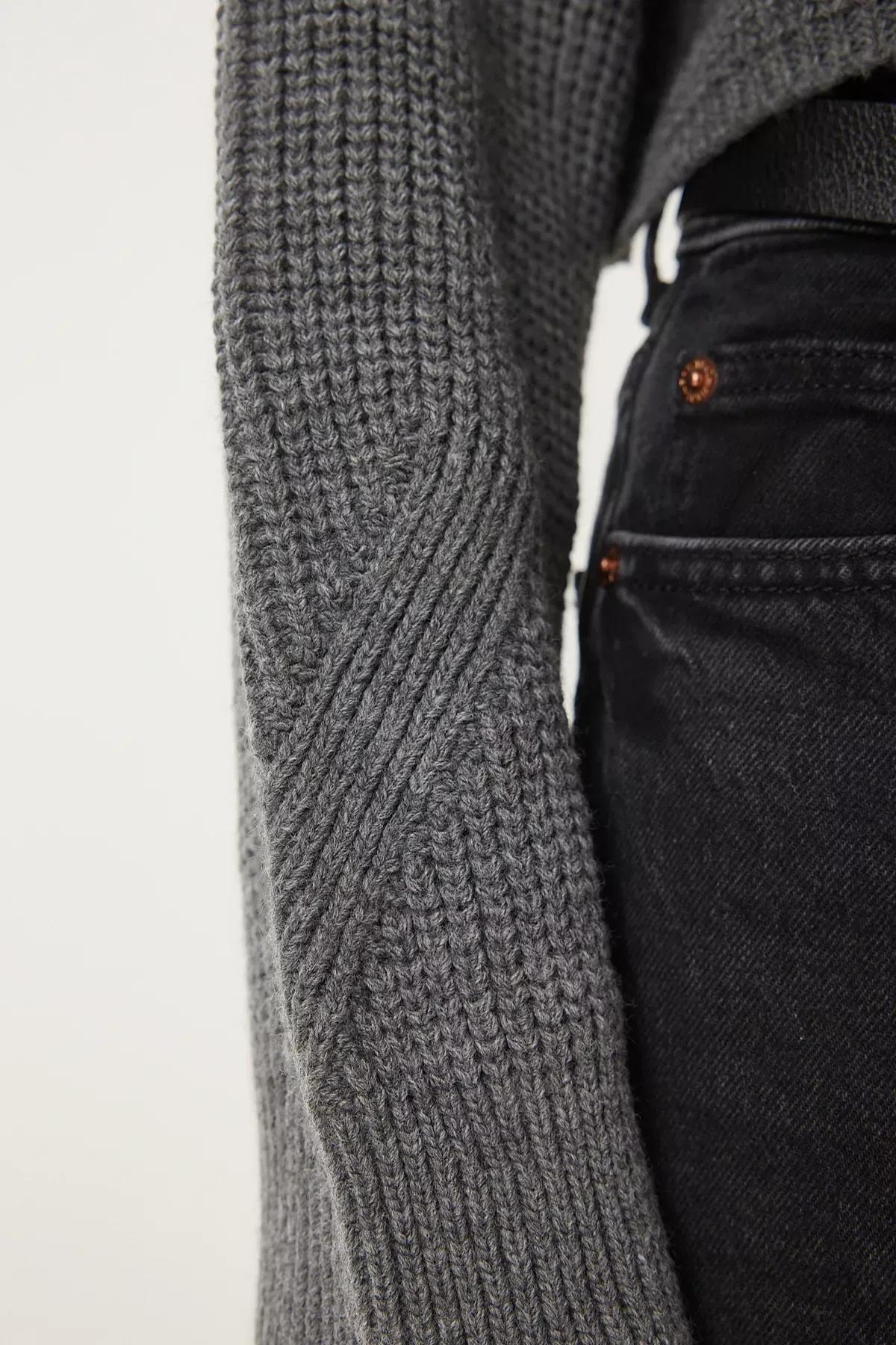 Grey Zippered Turtleneck Knitted Sweater, Anthracite, large image number 5