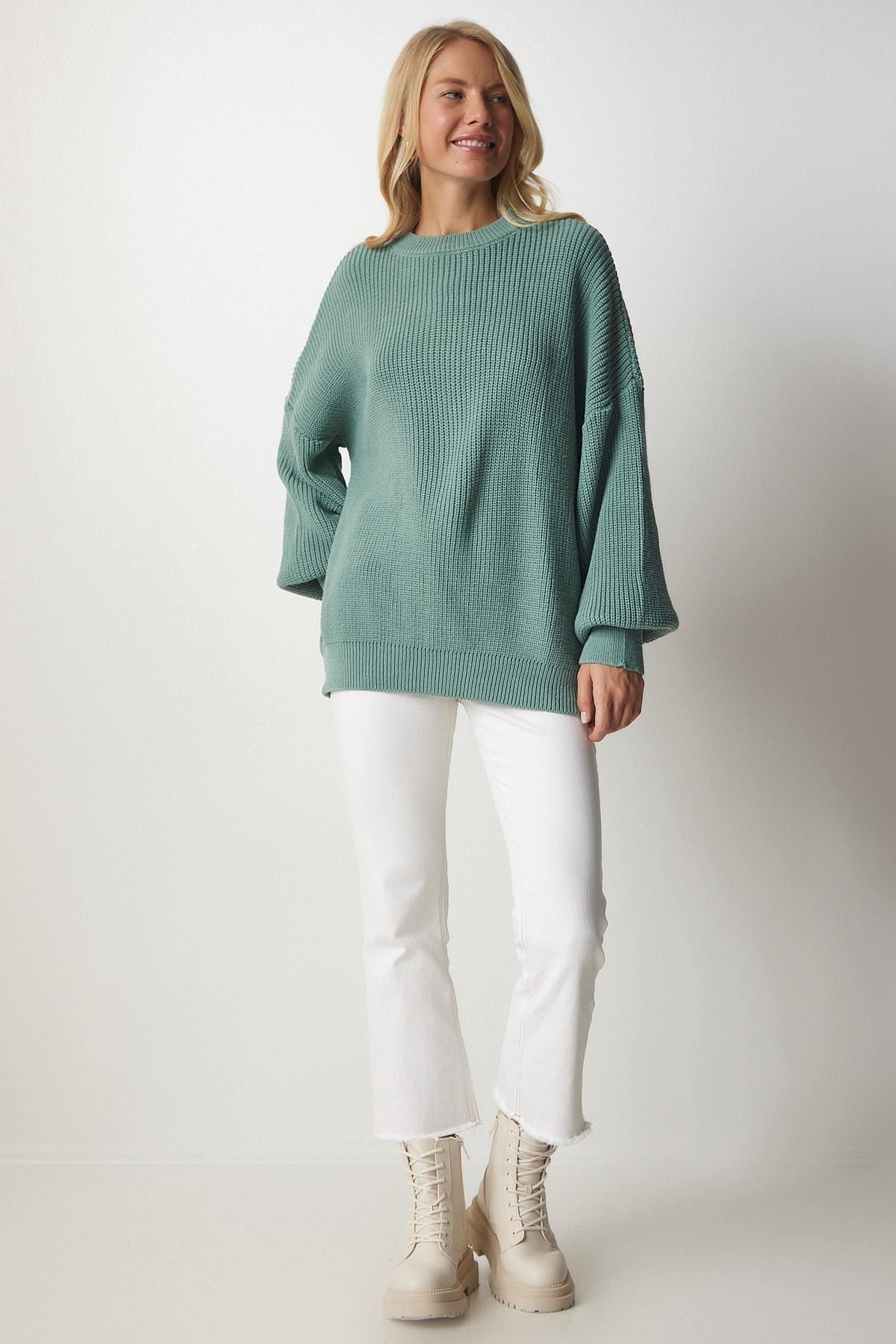 Turquoise Oversized Knitwear Sweater, C101_1953, large image number 2