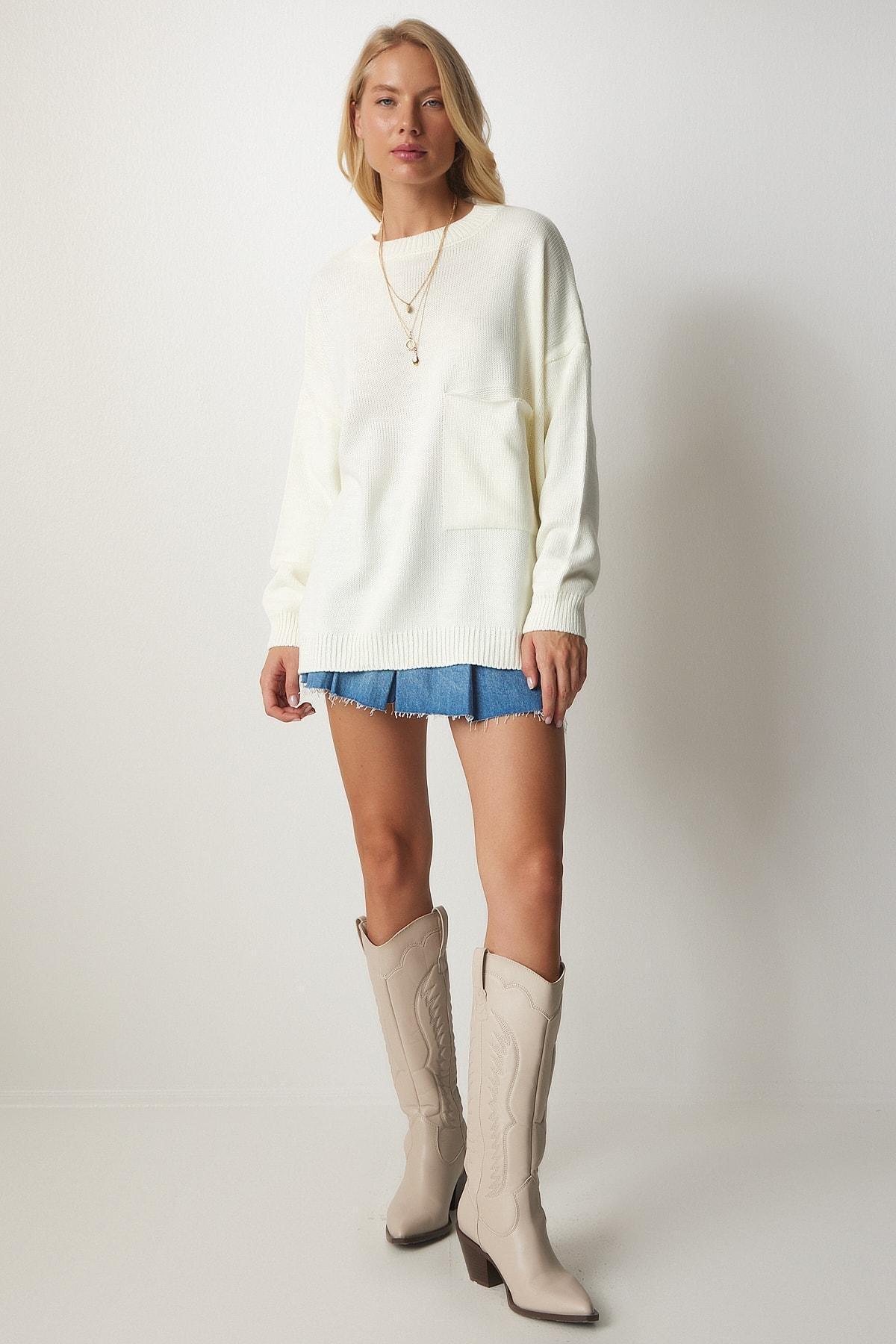 Cream Pocket Detailed Knitwear Sweater, Bone, large image number 0