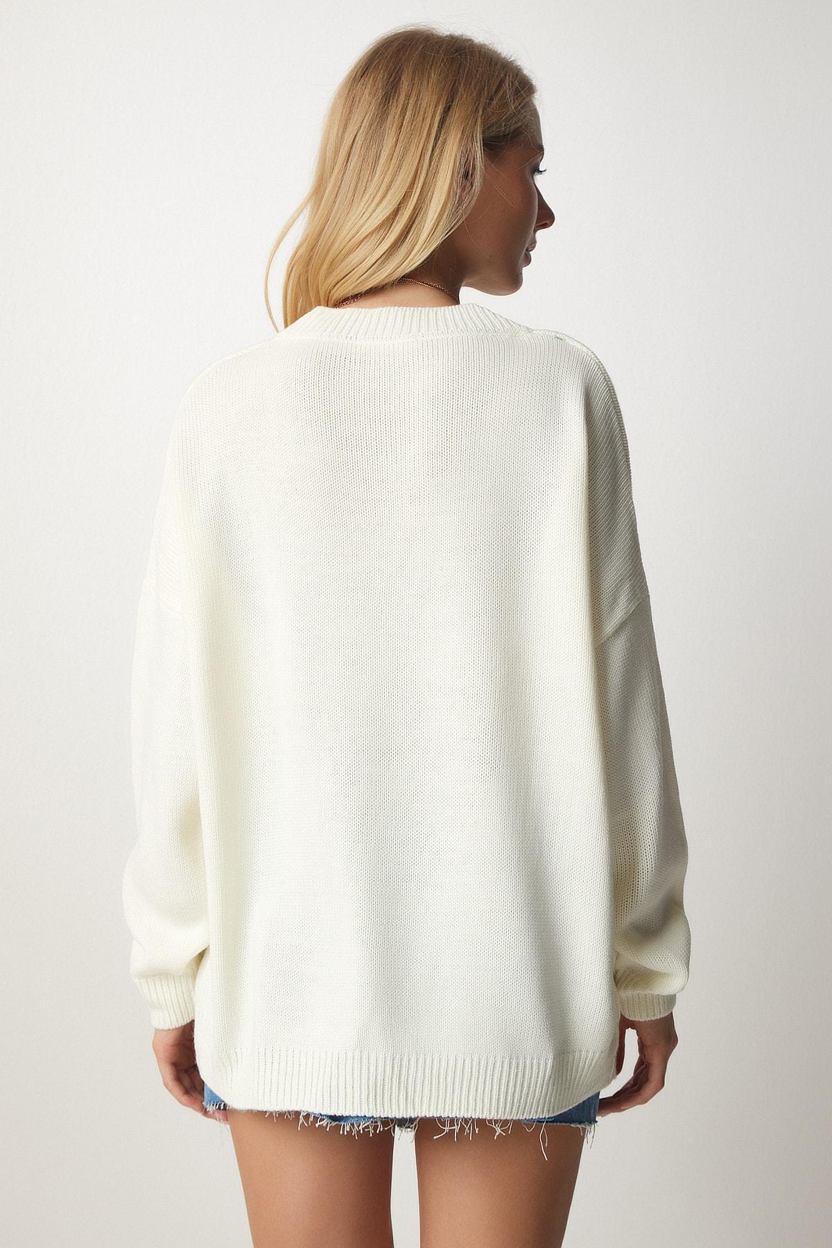 Cream Pocket Detailed Knitwear Sweater, Bone, large image number 3