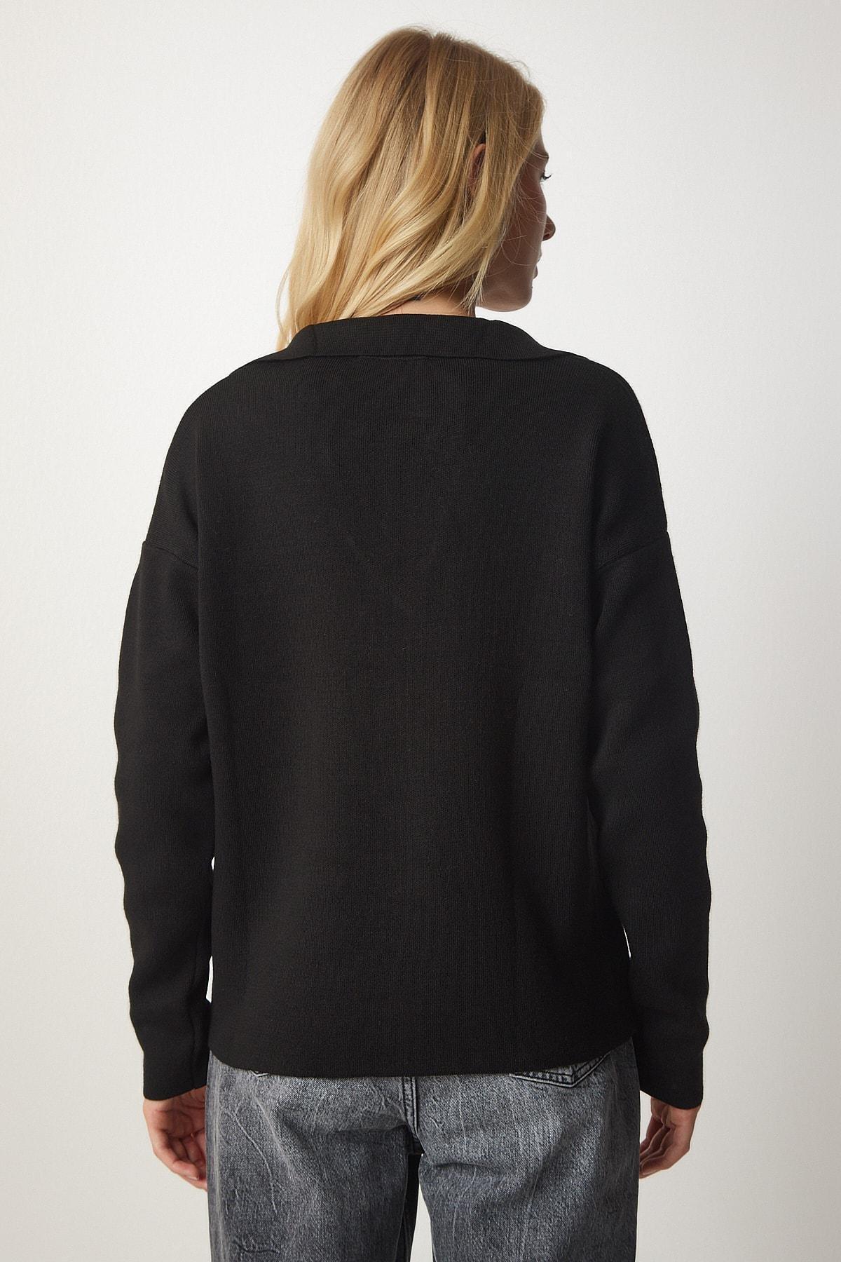 Black Lace-Up Knitwear Sweater, BLACK, large image number 4