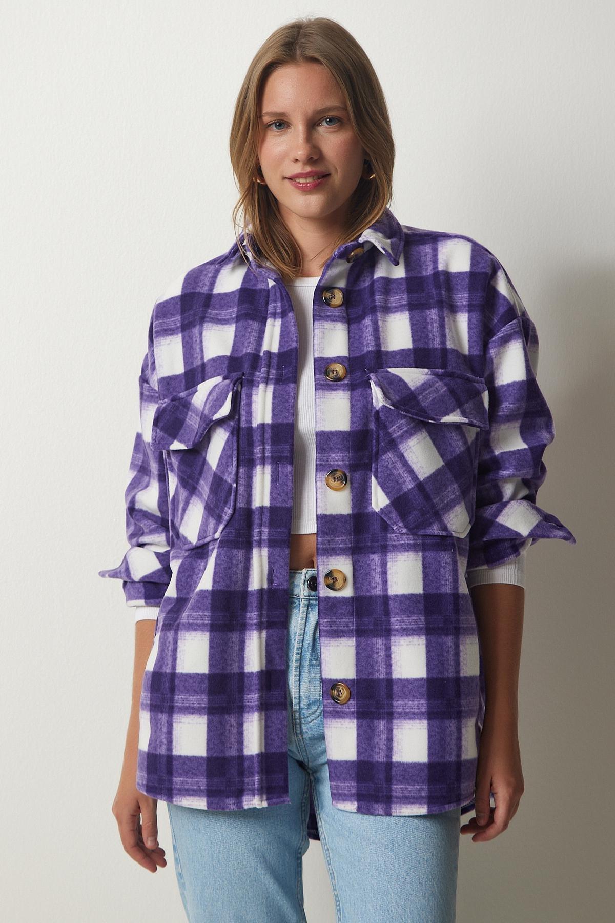 Purple Lumberjack Fleece Shirt Jacket, , large image number 0
