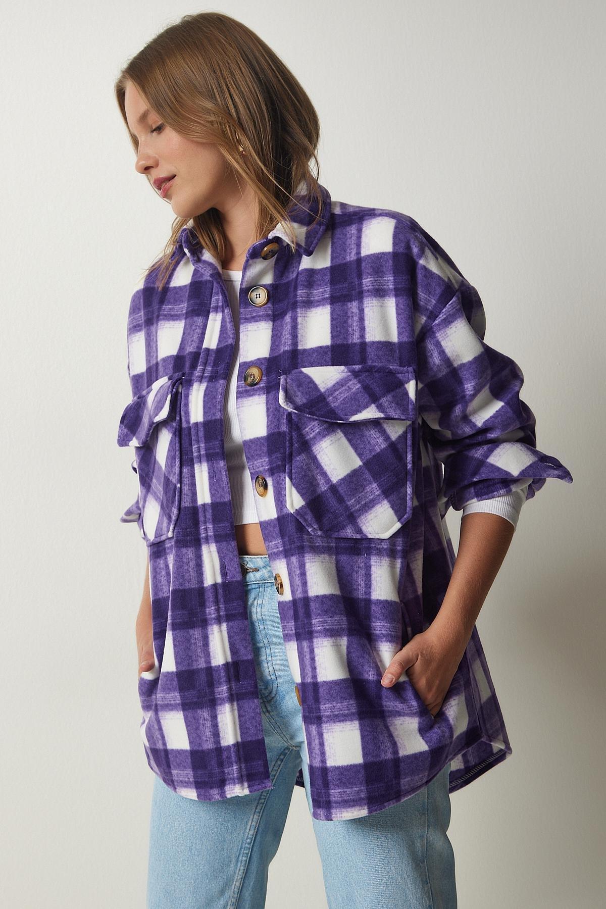 Purple Lumberjack Fleece Shirt Jacket, , large image number 1