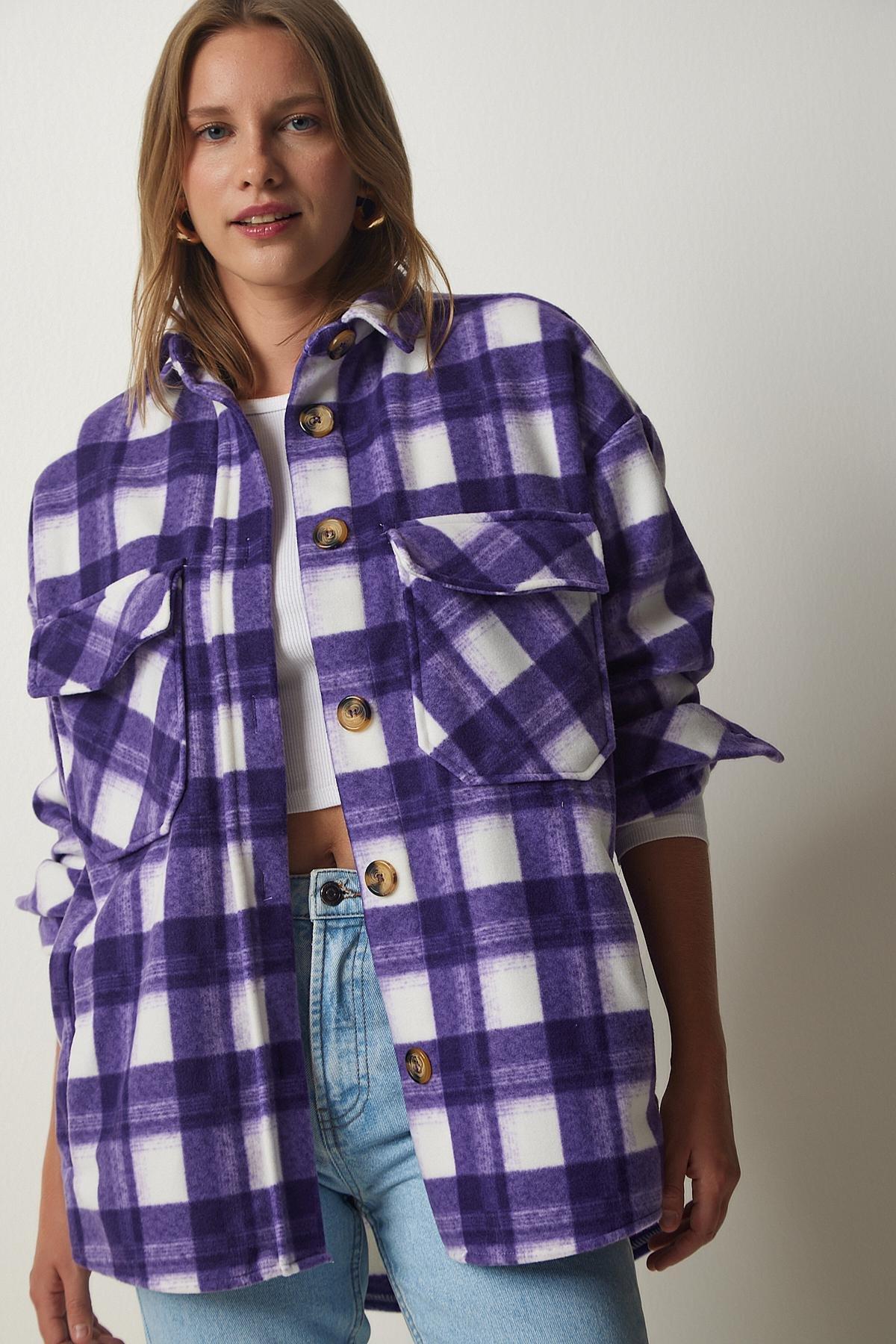 Purple Lumberjack Fleece Shirt Jacket, , large image number 2