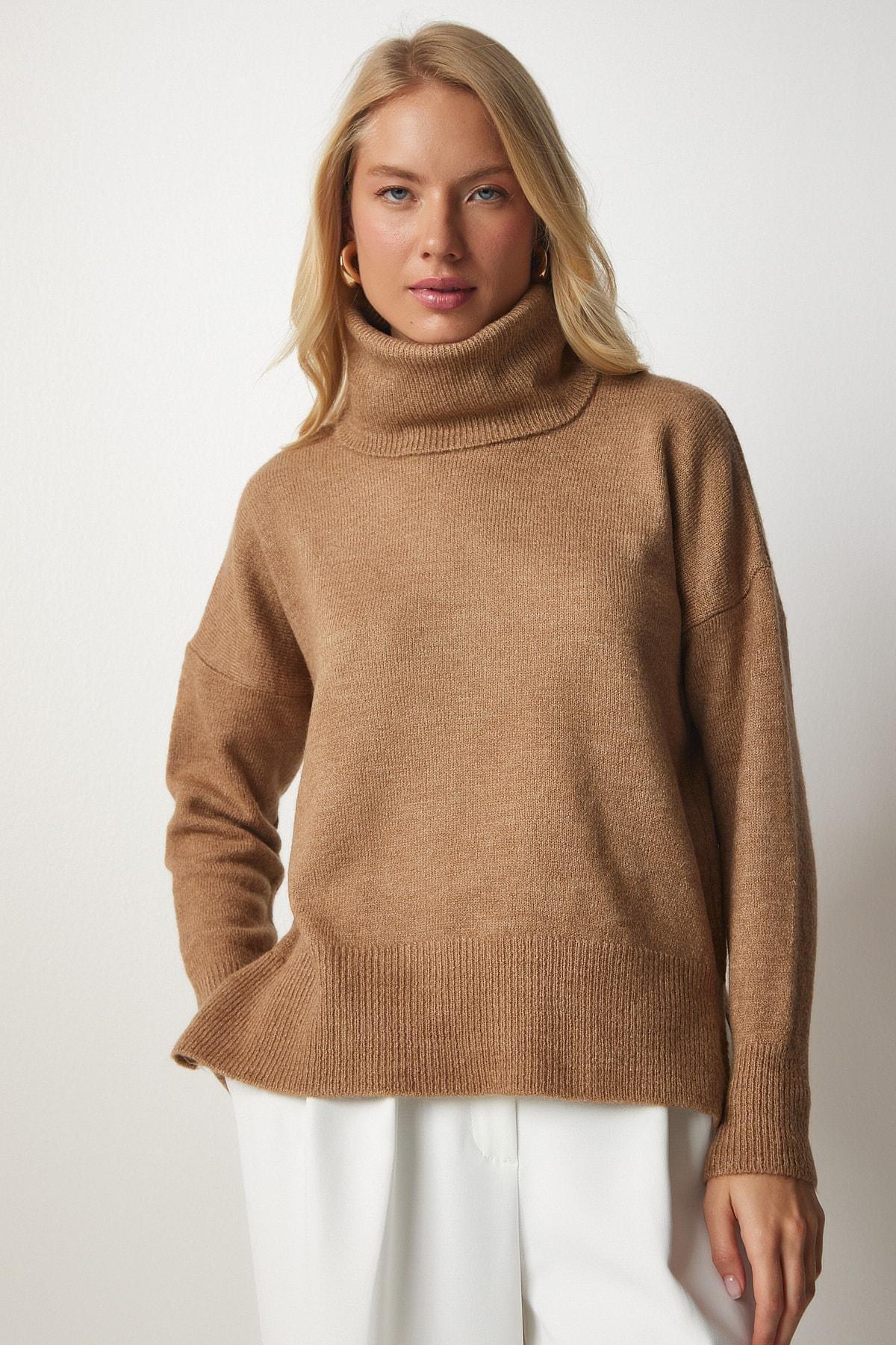 Beige Turtleneck Knitwear Sweater, CAMEL, large image number 0