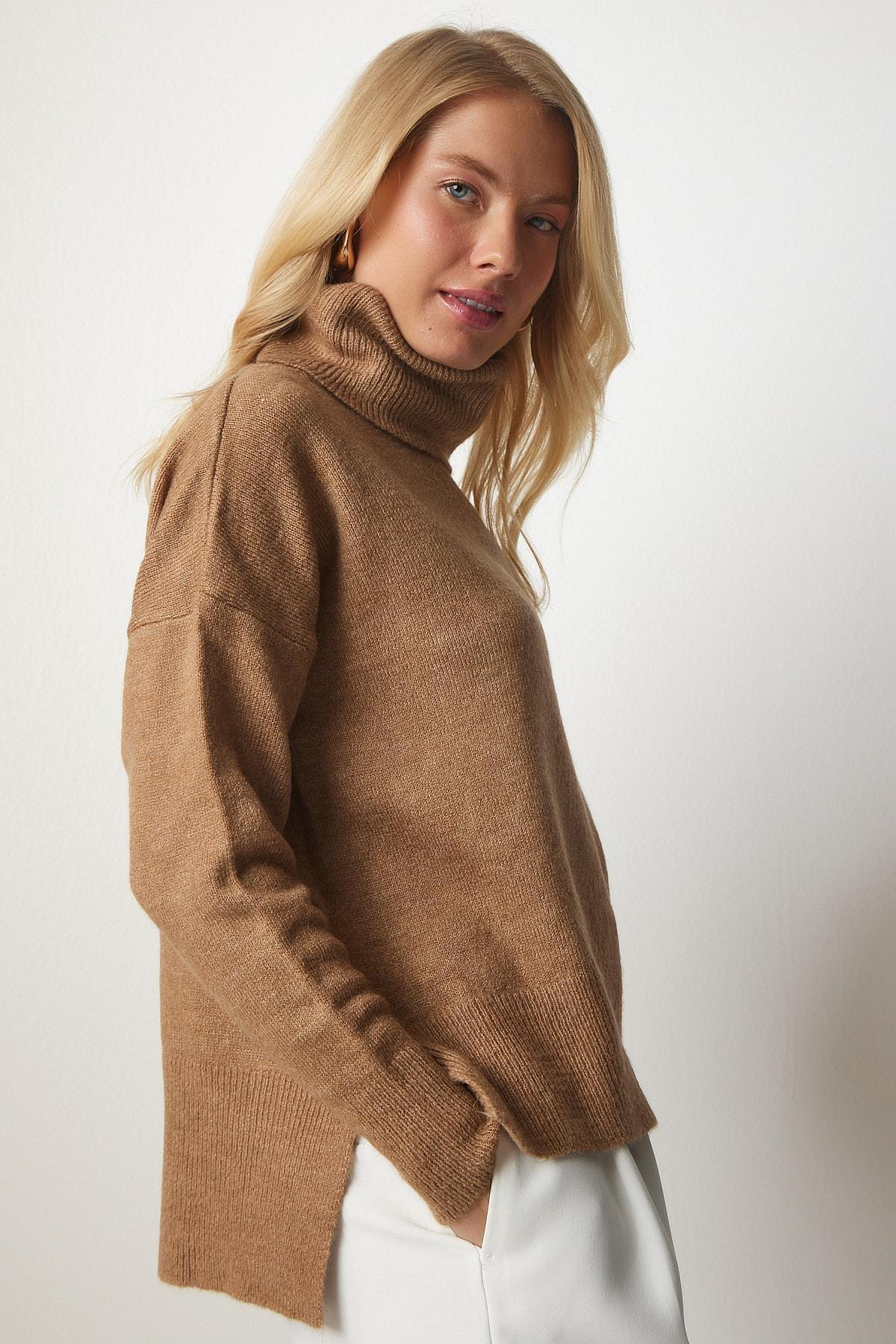 Beige Turtleneck Knitwear Sweater, CAMEL, large image number 2