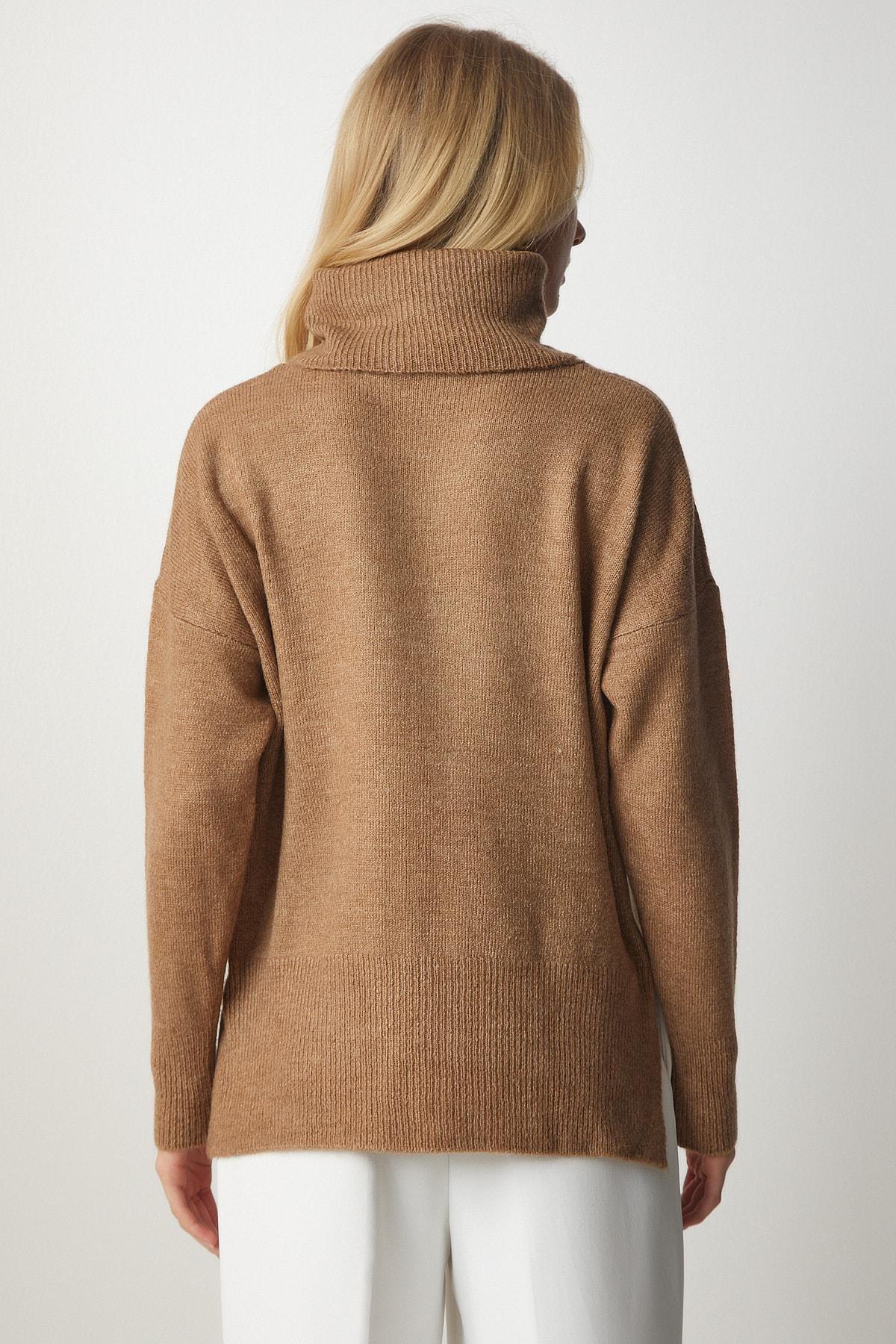 Beige Turtleneck Knitwear Sweater, CAMEL, large image number 3