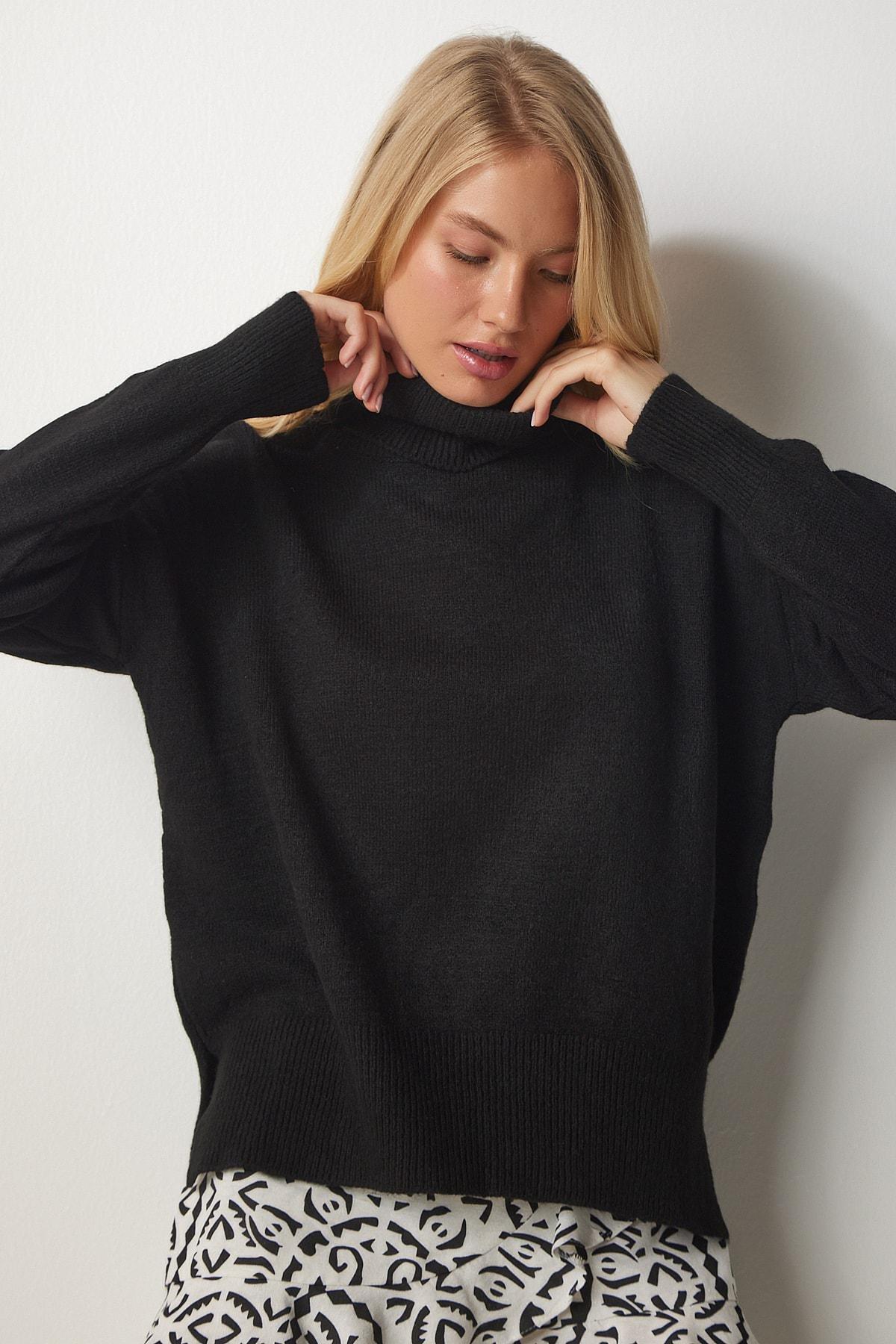 Black Turtleneck Knitwear Sweater, BLACK, large image number 1