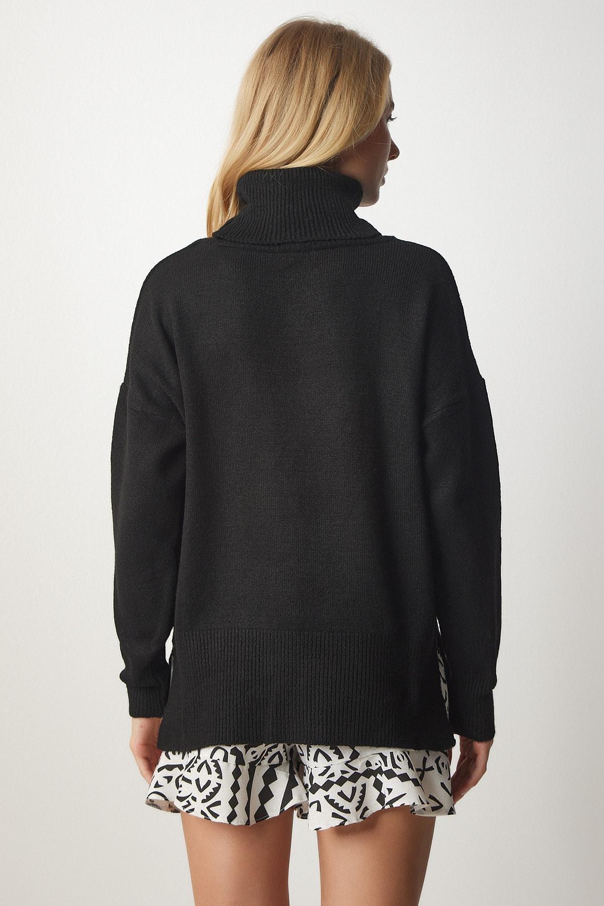 Black Turtleneck Knitwear Sweater, BLACK, large image number 3