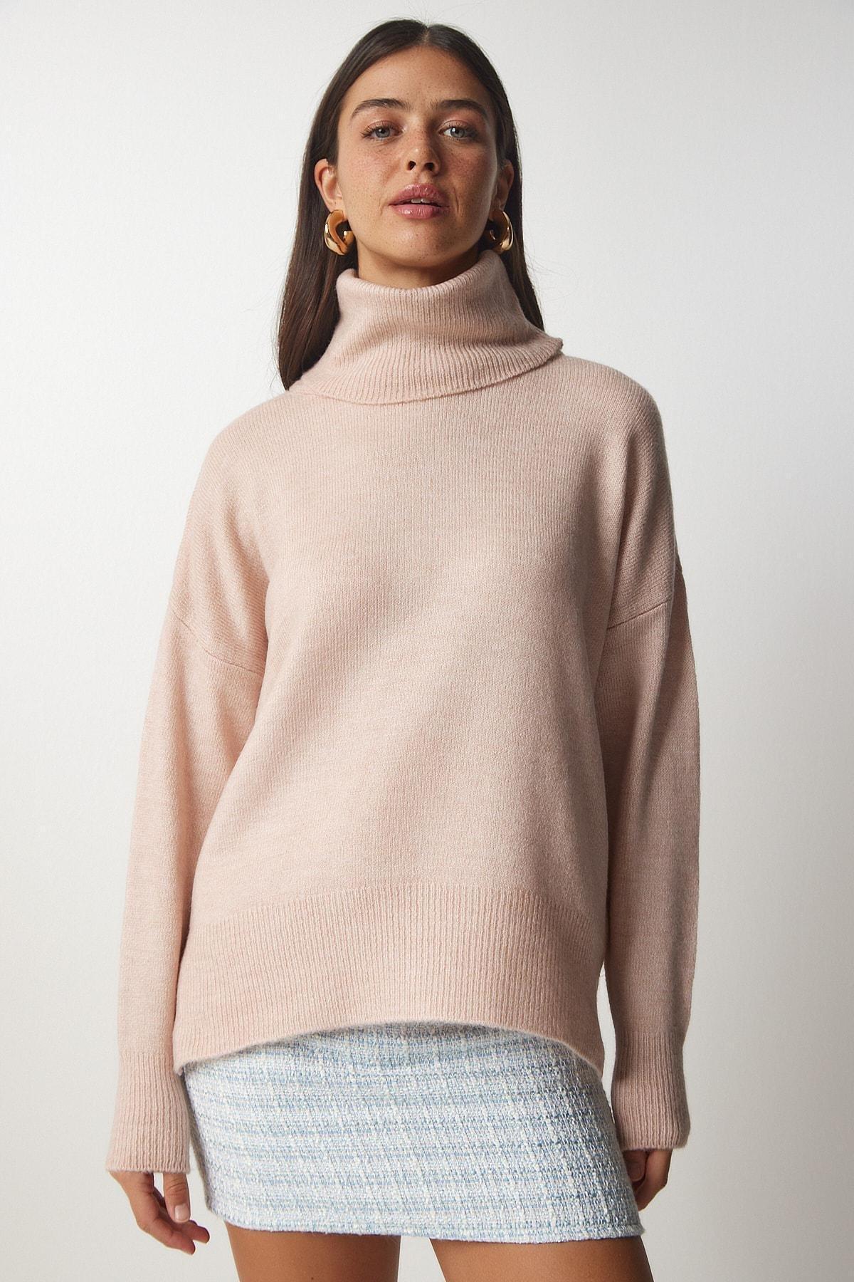 Pink Turtleneck Knitwear Sweater, POWDER, large image number 0