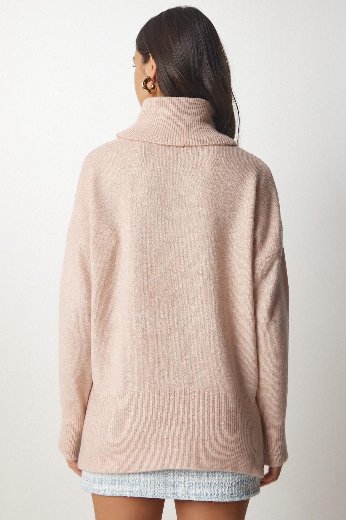 Pink Turtleneck Knitwear Sweater, POWDER, large image number 3