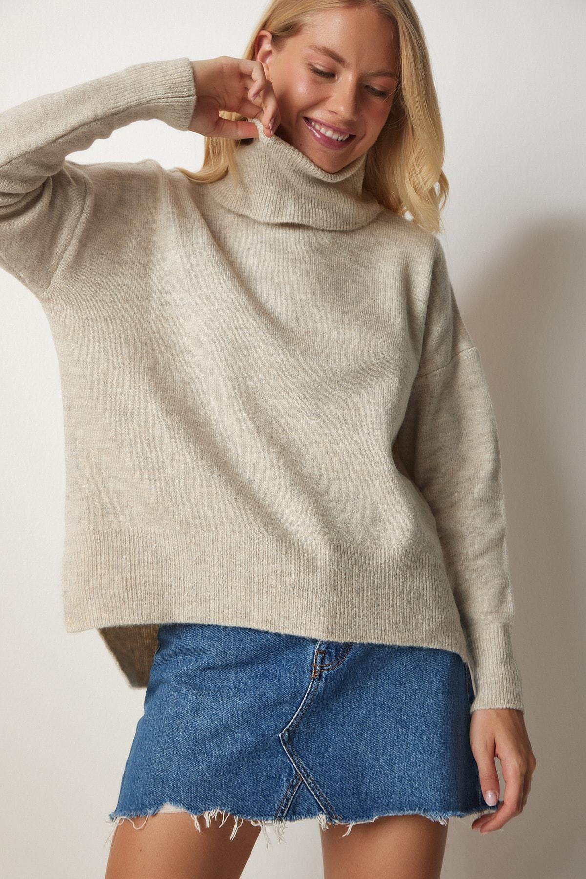 Beige Turtleneck Knitwear Sweater, STONE, large image number 1