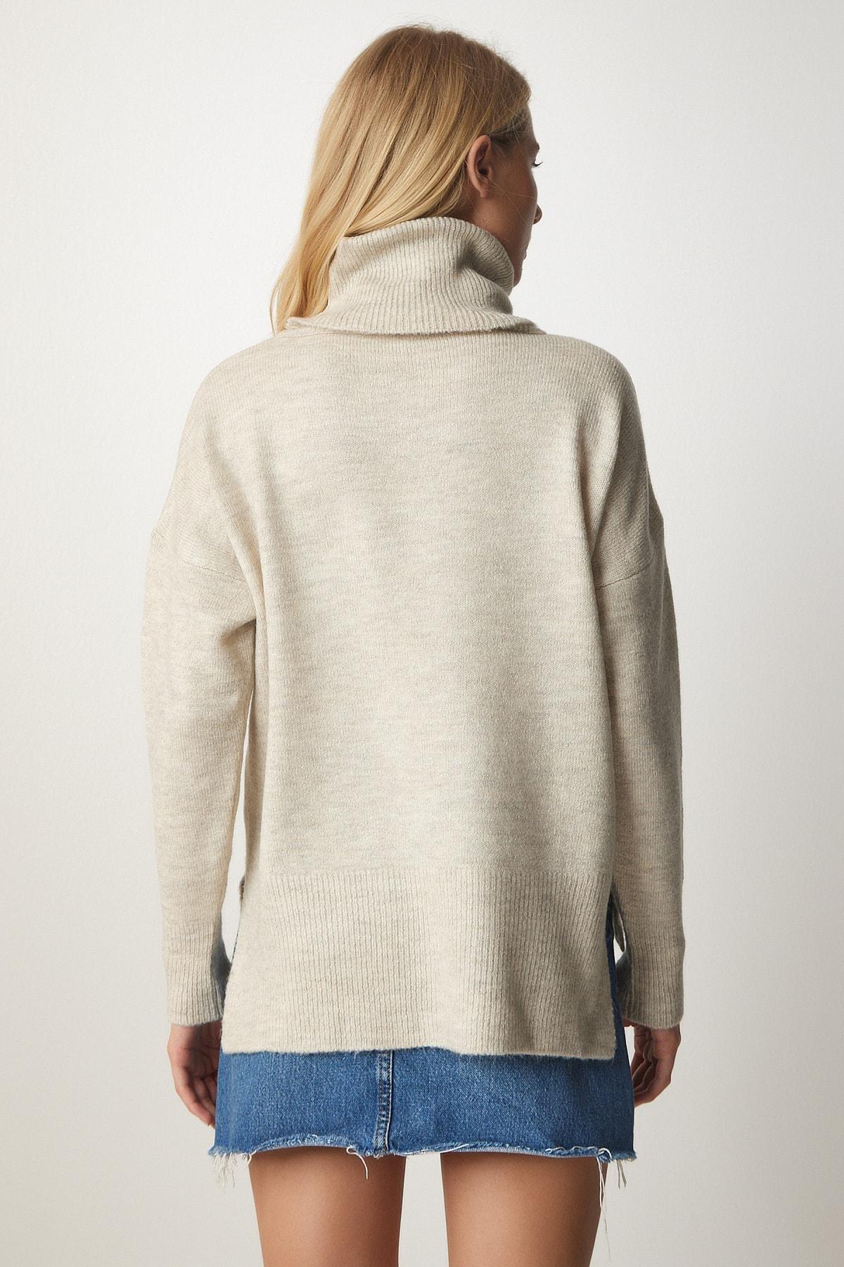 Beige Turtleneck Knitwear Sweater, STONE, large image number 2