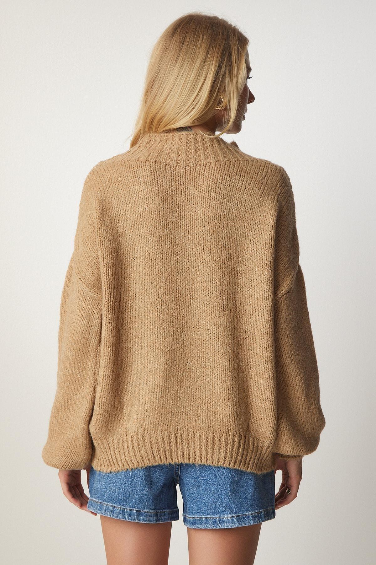 Brown Stand Knitwear Sweater, CAMEL, large image number 4