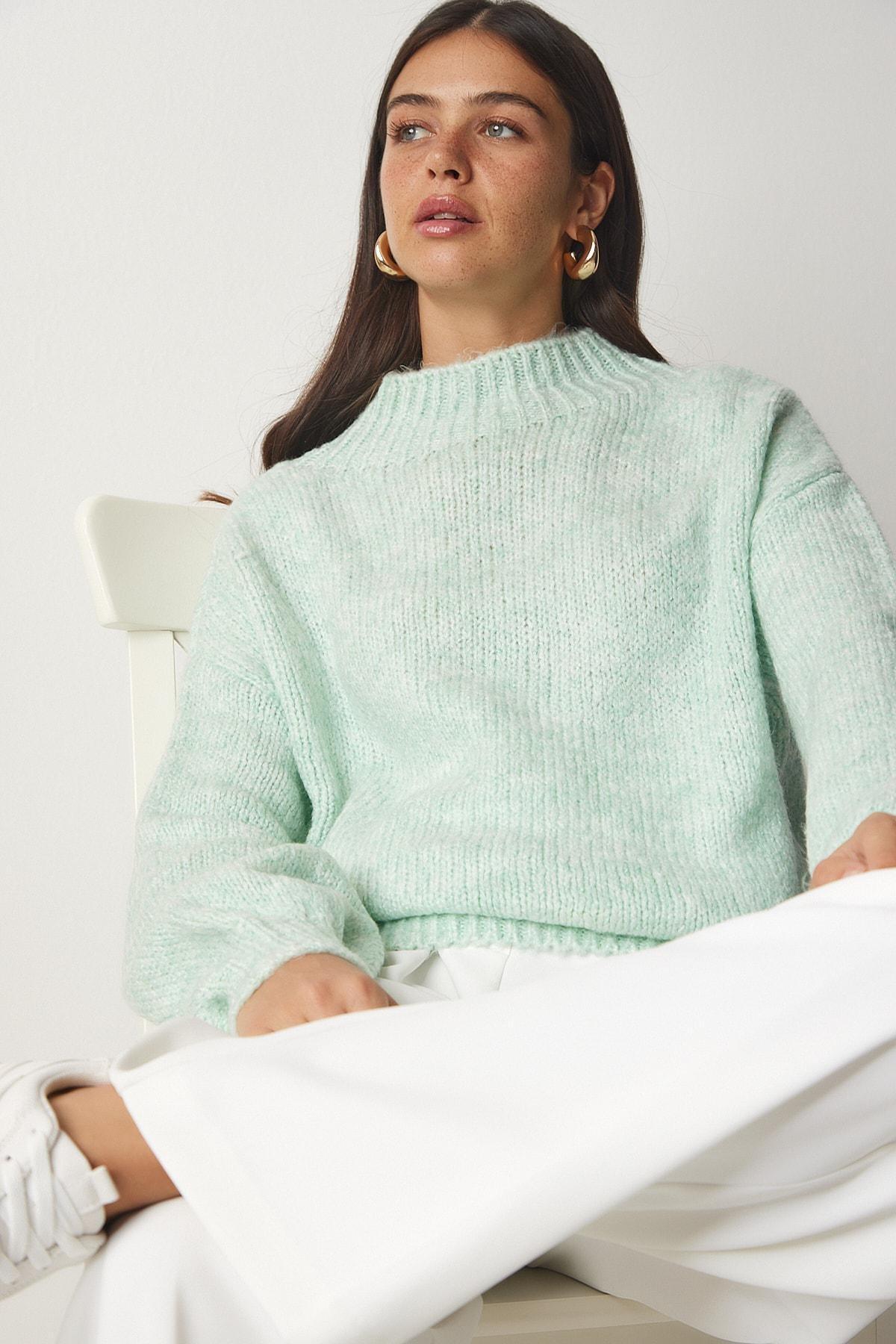 Green Stand-Up Collar Knitwear Sweater, C101_1726, large image number 1