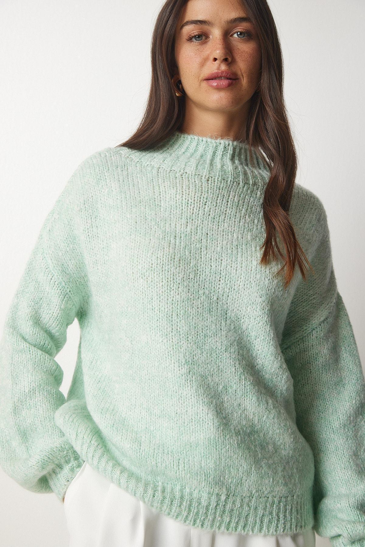 Green Stand-Up Collar Knitwear Sweater, C101_1726, large image number 2