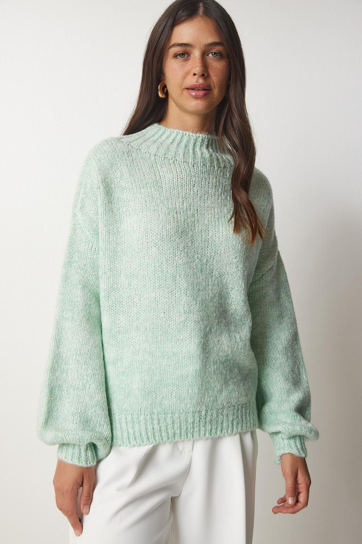 Green Stand-Up Collar Knitwear Sweater, C101_1726, large image number 3