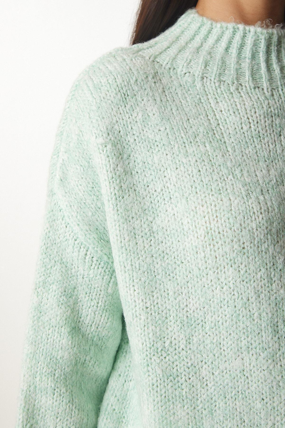 Green Stand-Up Collar Knitwear Sweater, C101_1726, large image number 4