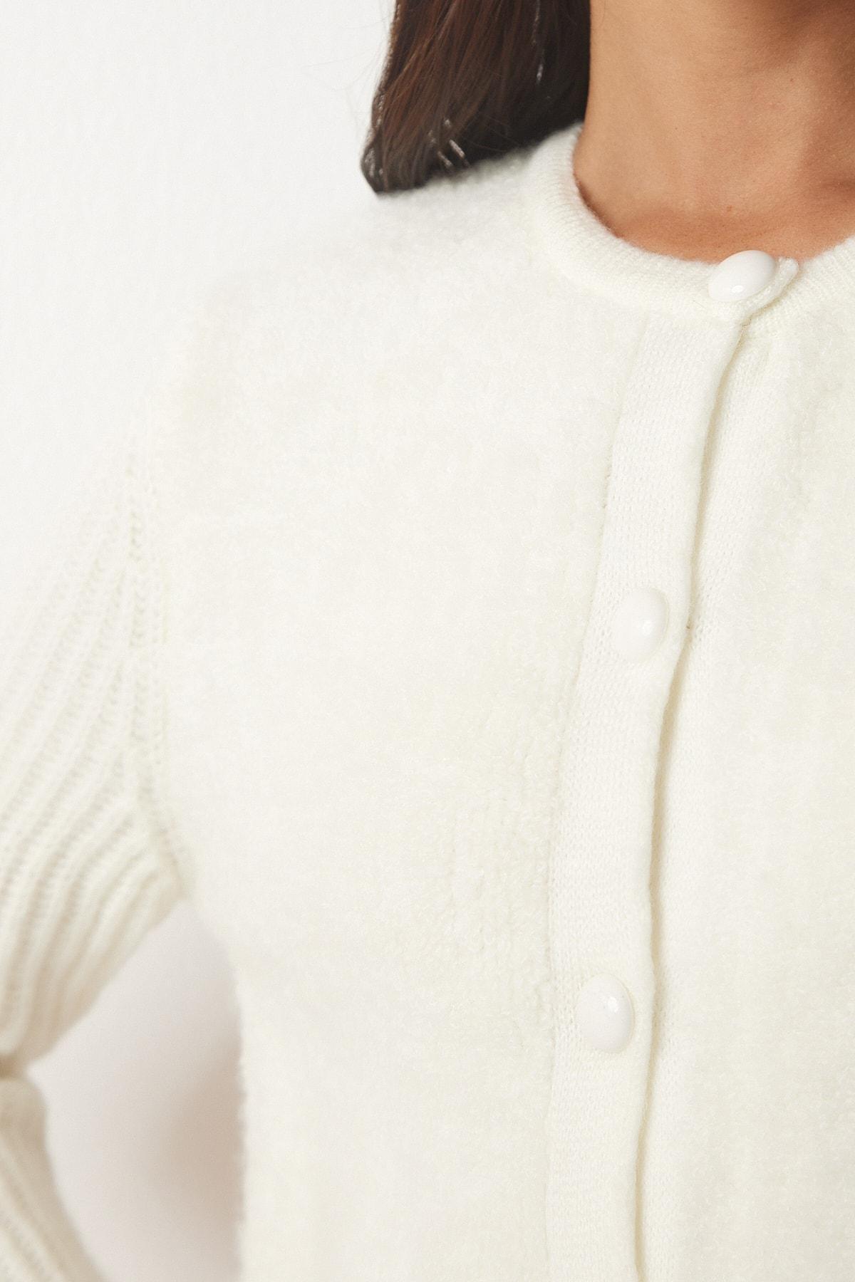 Cream Buttons Boucle Knitwear Cardigan, Bone, large image number 4