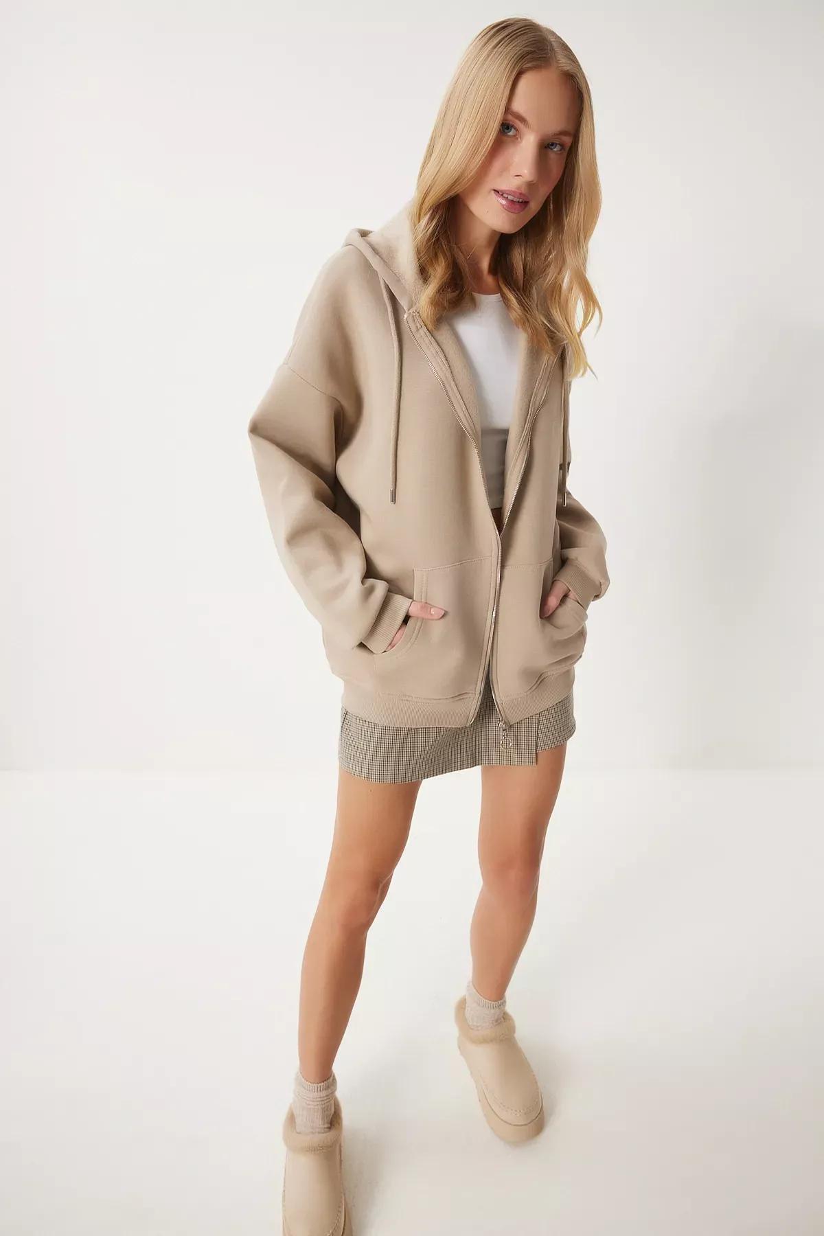 Beige Hooded Oversize Sweatshirt, , large image number 4