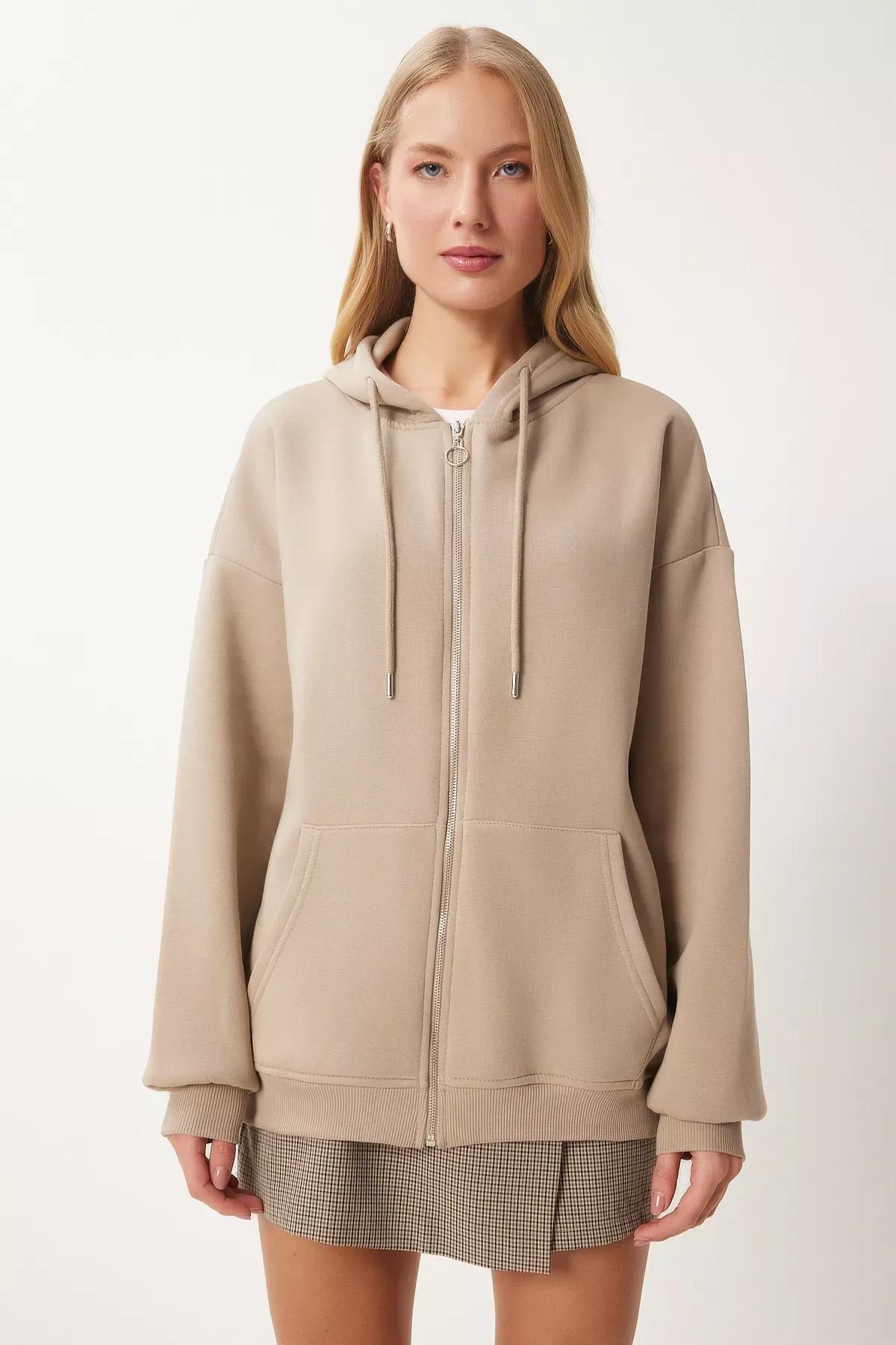 Beige Hooded Oversize Sweatshirt, , large image number 5