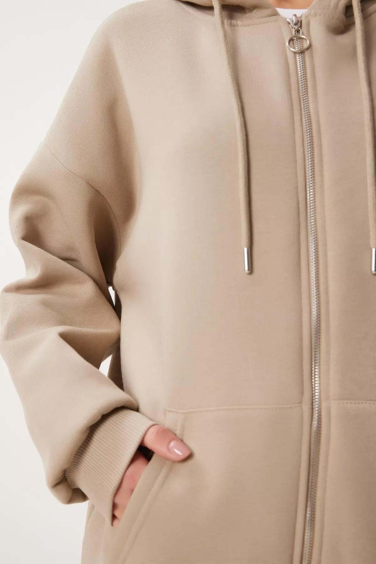 Beige Hooded Oversize Sweatshirt, , large image number 6