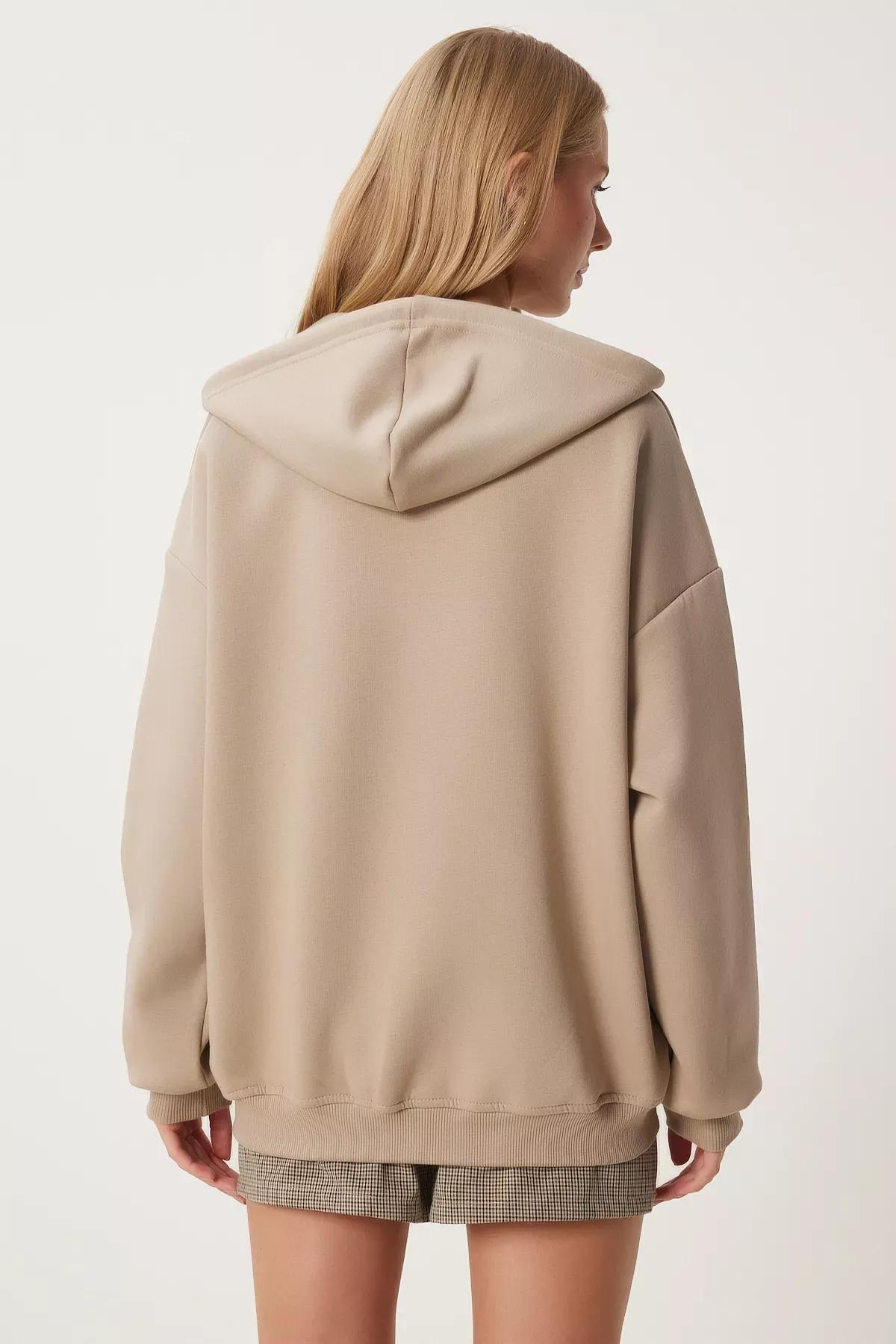 Beige Hooded Oversize Sweatshirt, , large image number 7