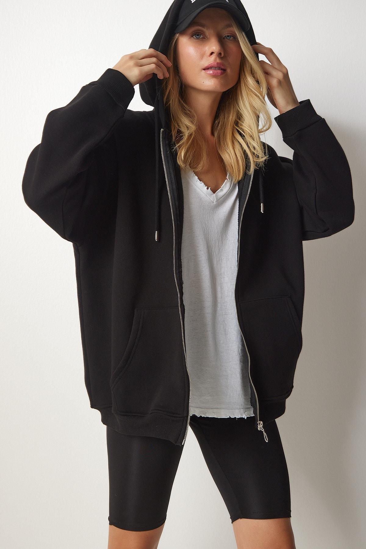 Black Hooded Oversized Sweatshirt, , large image number 1