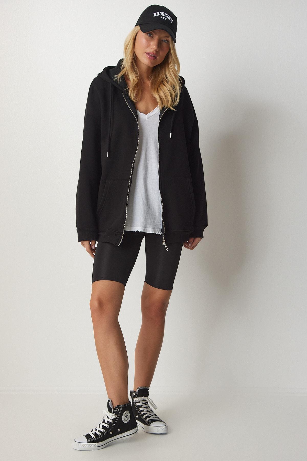 Black Hooded Oversized Sweatshirt, , large image number 2