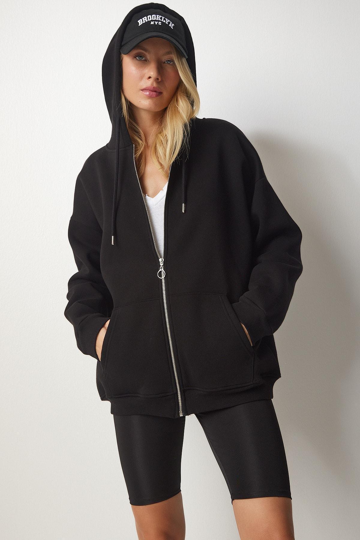 Black Hooded Oversized Sweatshirt, , large image number 4