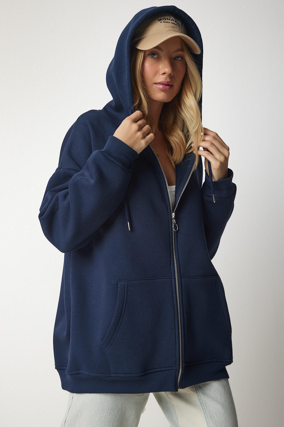 Navy Hooded Oversized Sweatshirt, , medium