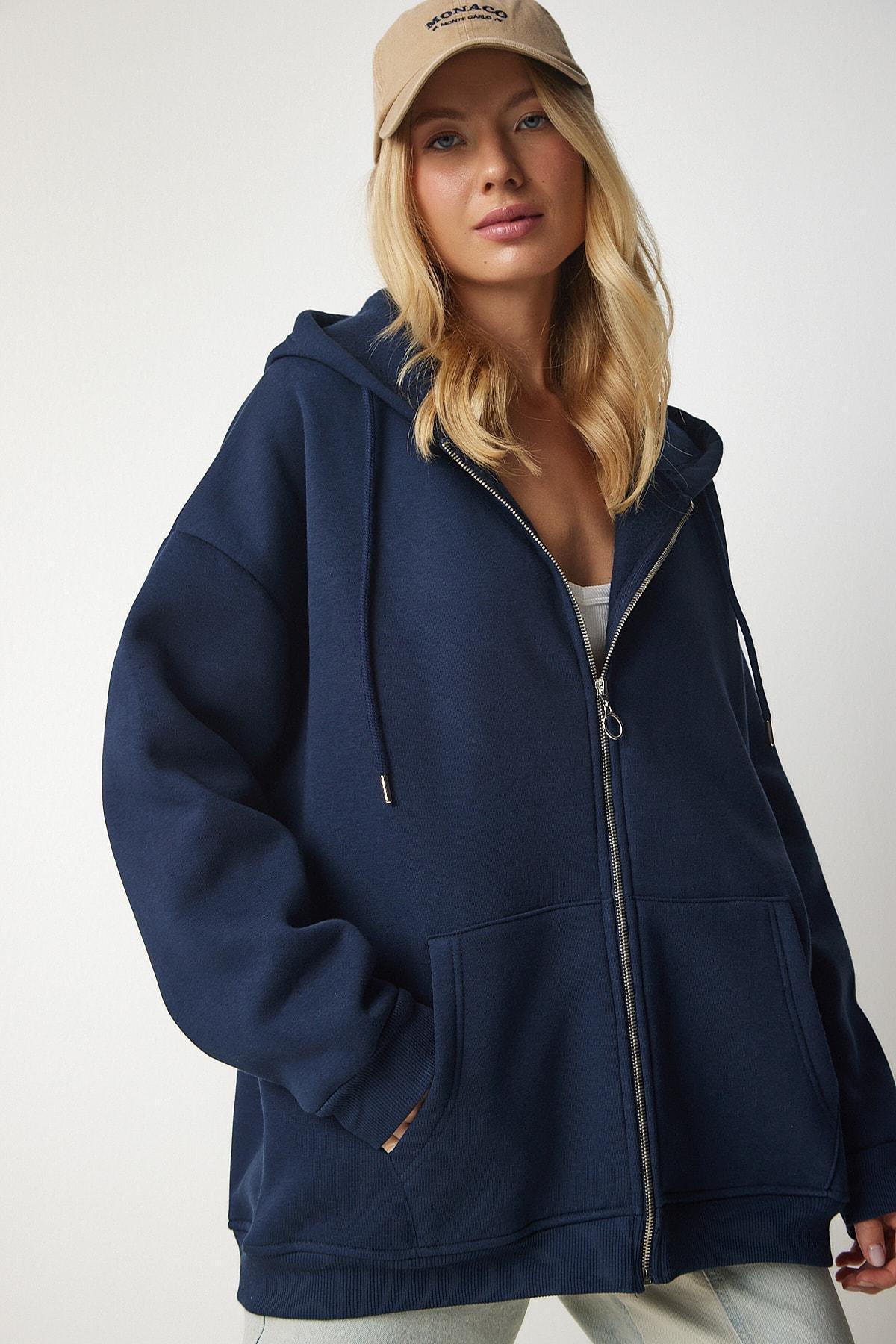 Navy Hooded Oversized Sweatshirt, , large image number 1