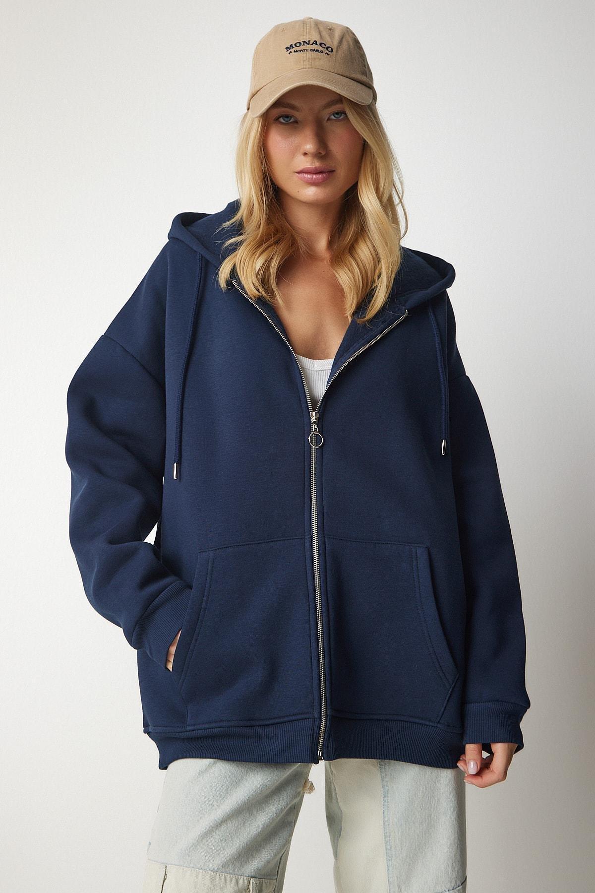 Navy Hooded Oversized Sweatshirt, , large image number 2