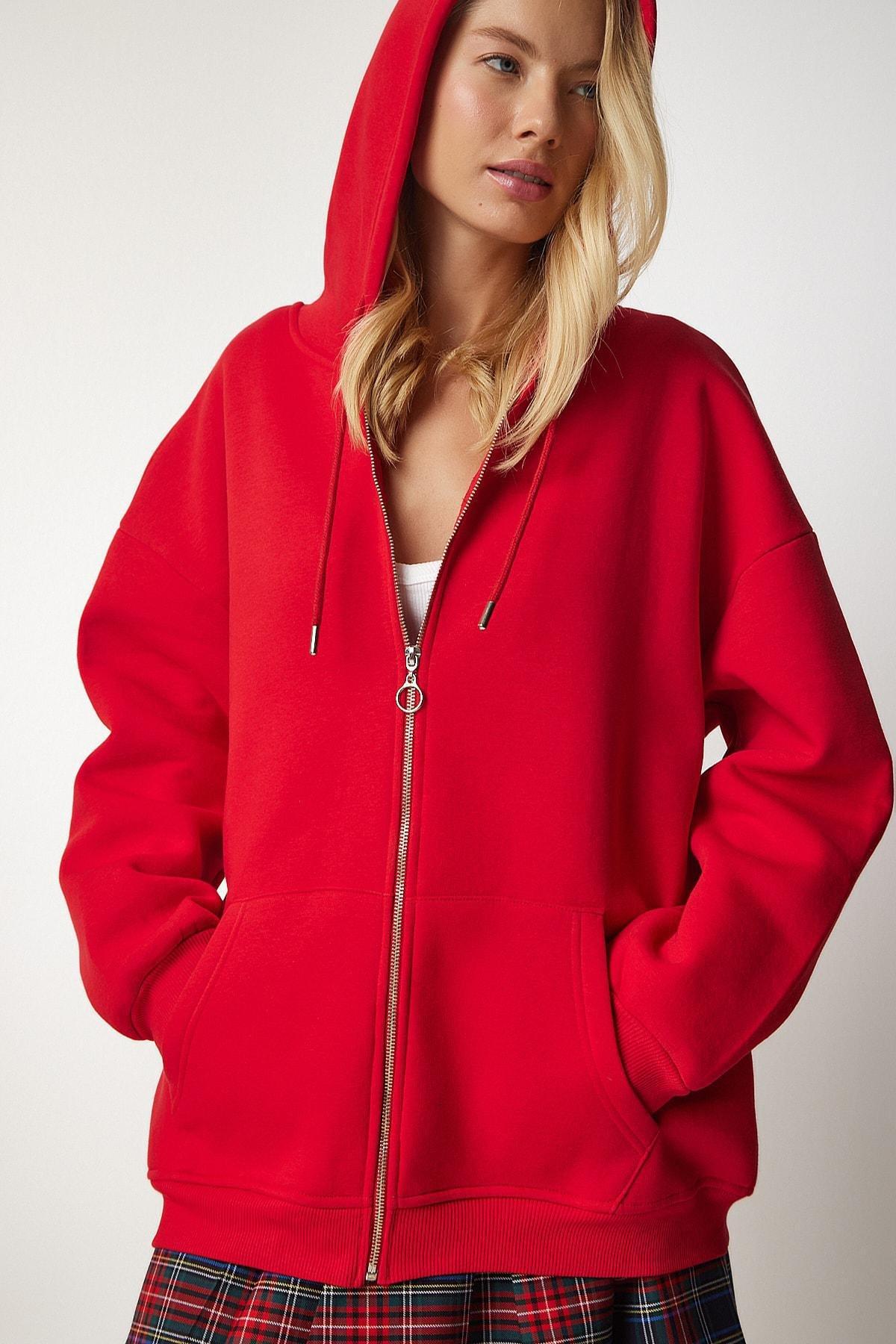 Red Hooded Oversized Sweatshirt, , large image number 1