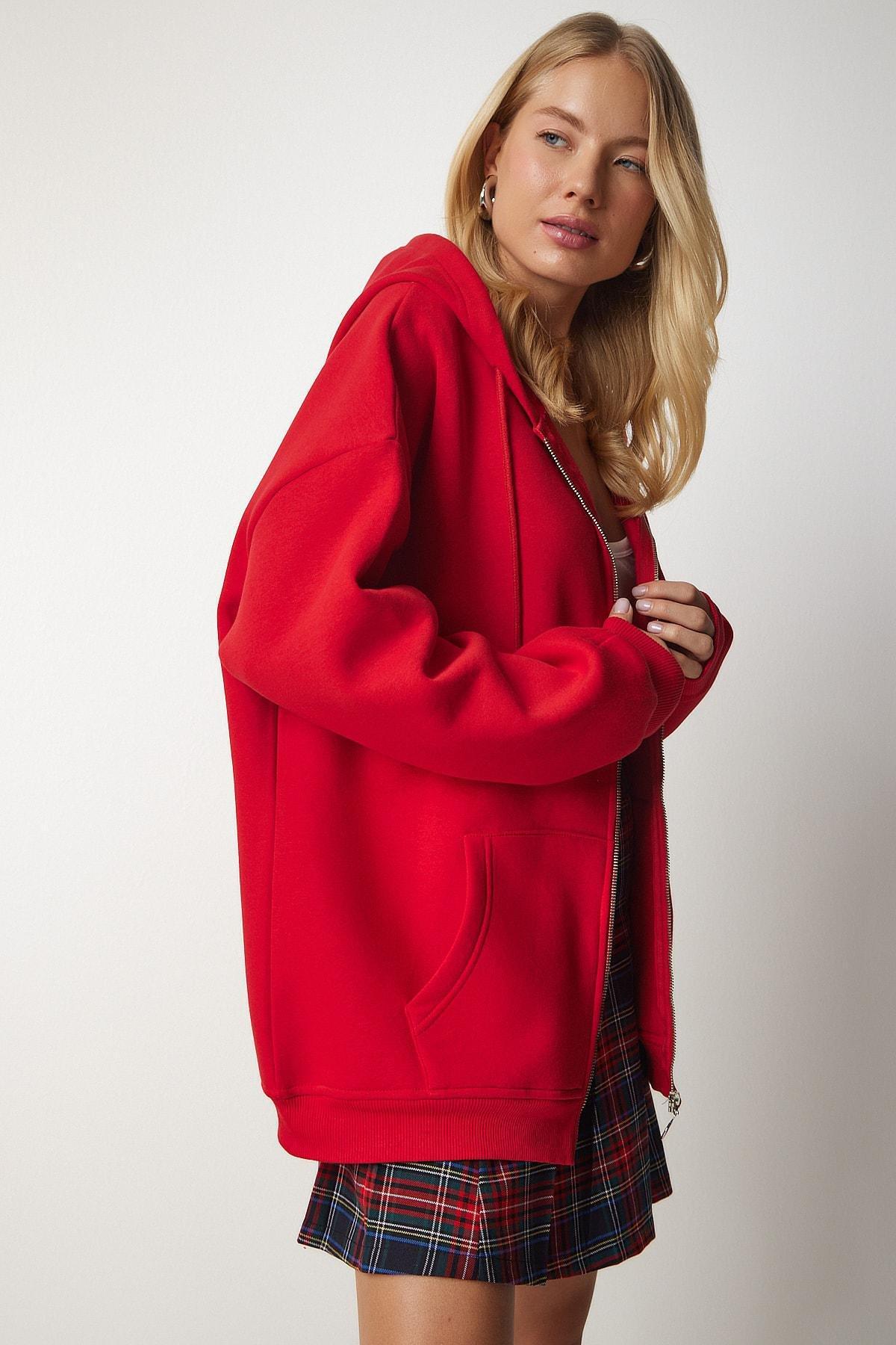 Red Hooded Oversized Sweatshirt, , large image number 4