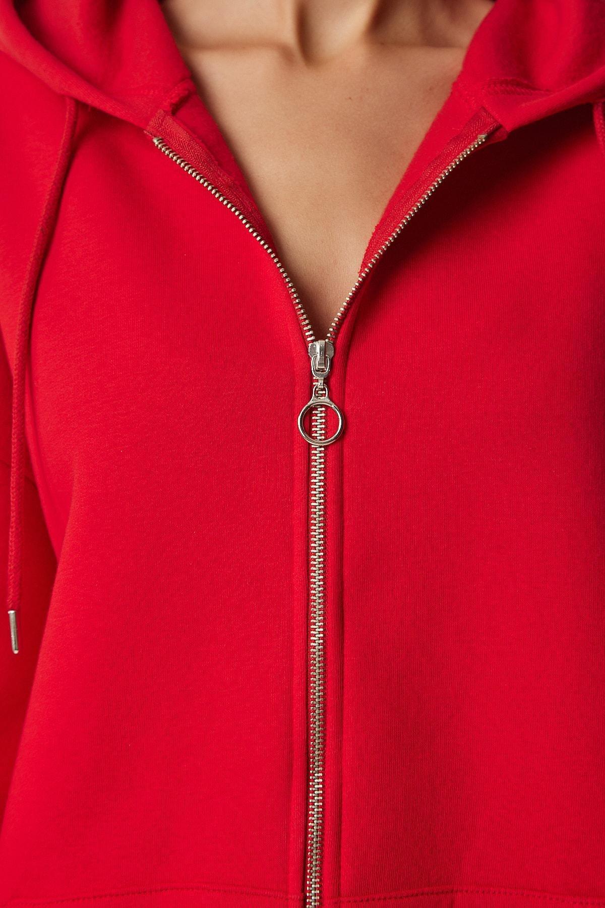 Red Hooded Oversized Sweatshirt, , large image number 6