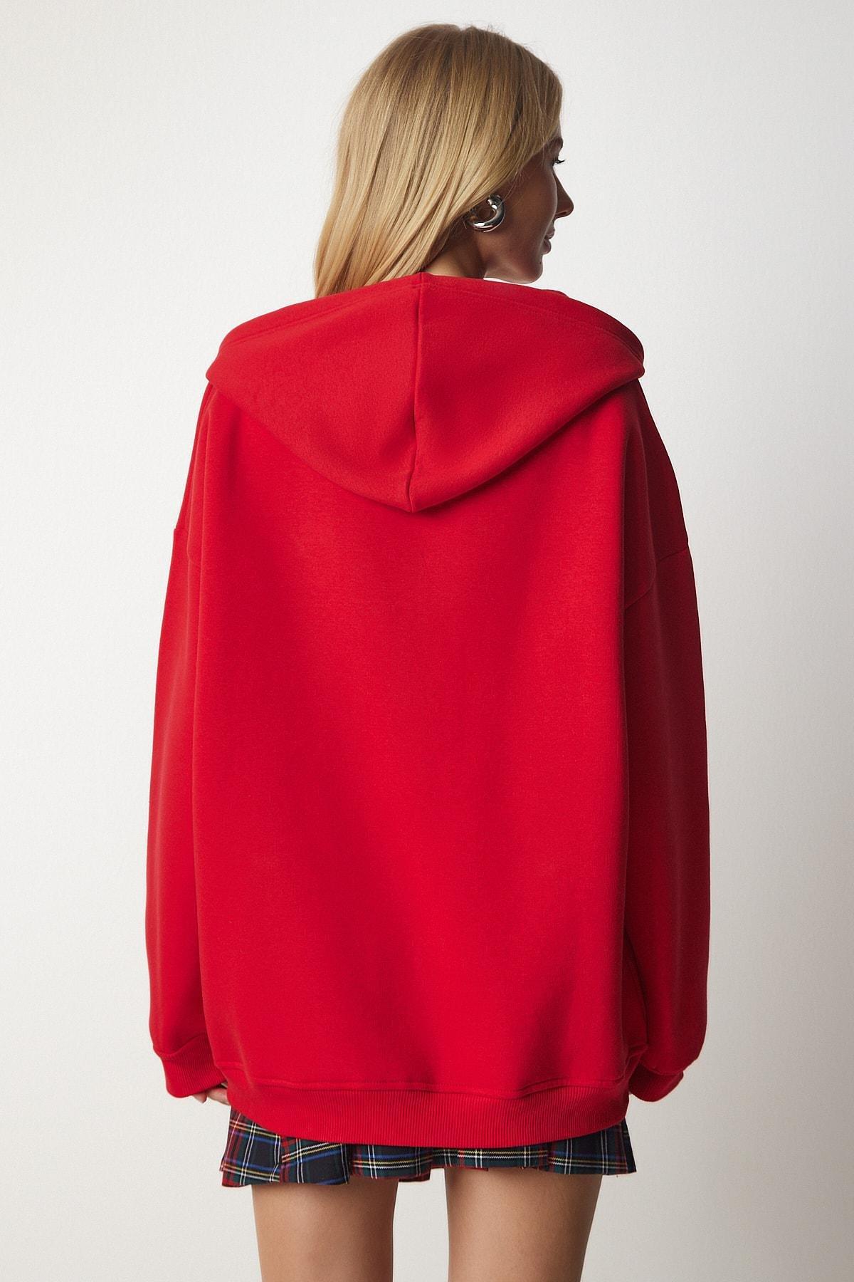 Red Hooded Oversized Sweatshirt, , large image number 7