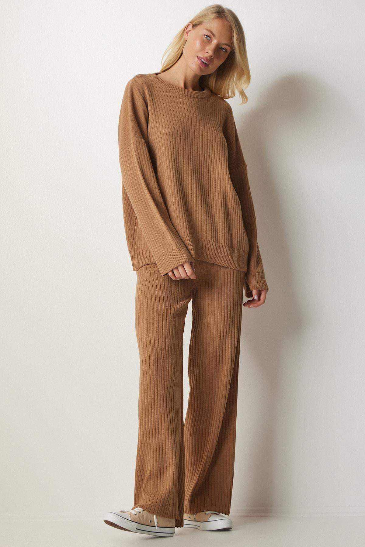 Brown Knitwear Sweater Pants Suit, C101_1451, large image number 0