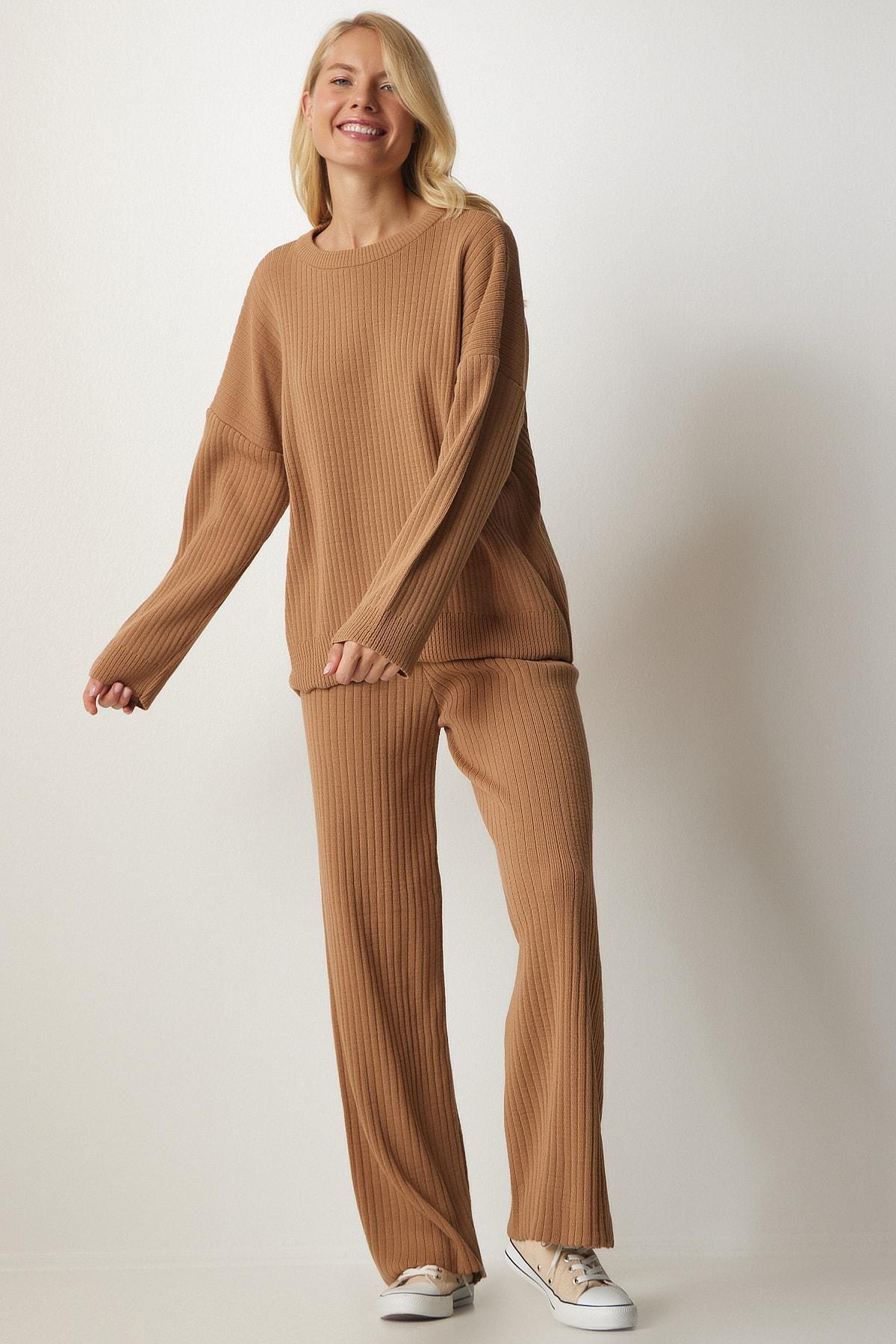 Brown Knitwear Sweater Pants Suit, C101_1451, large image number 1